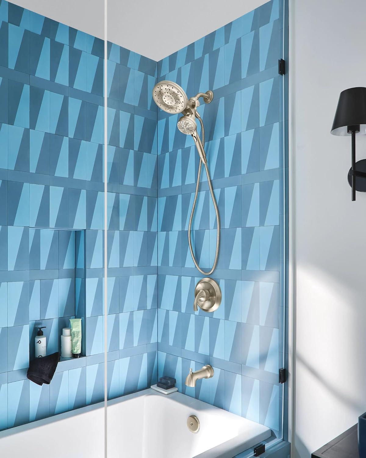 image:imageMoen Engage Magnetix Matte Black MultiFunction Handshower and Rainfall Shower Head Trim Combo with Shower Handle Tub Spout Metal Hose and Valve 82304BLBrushed Nickel