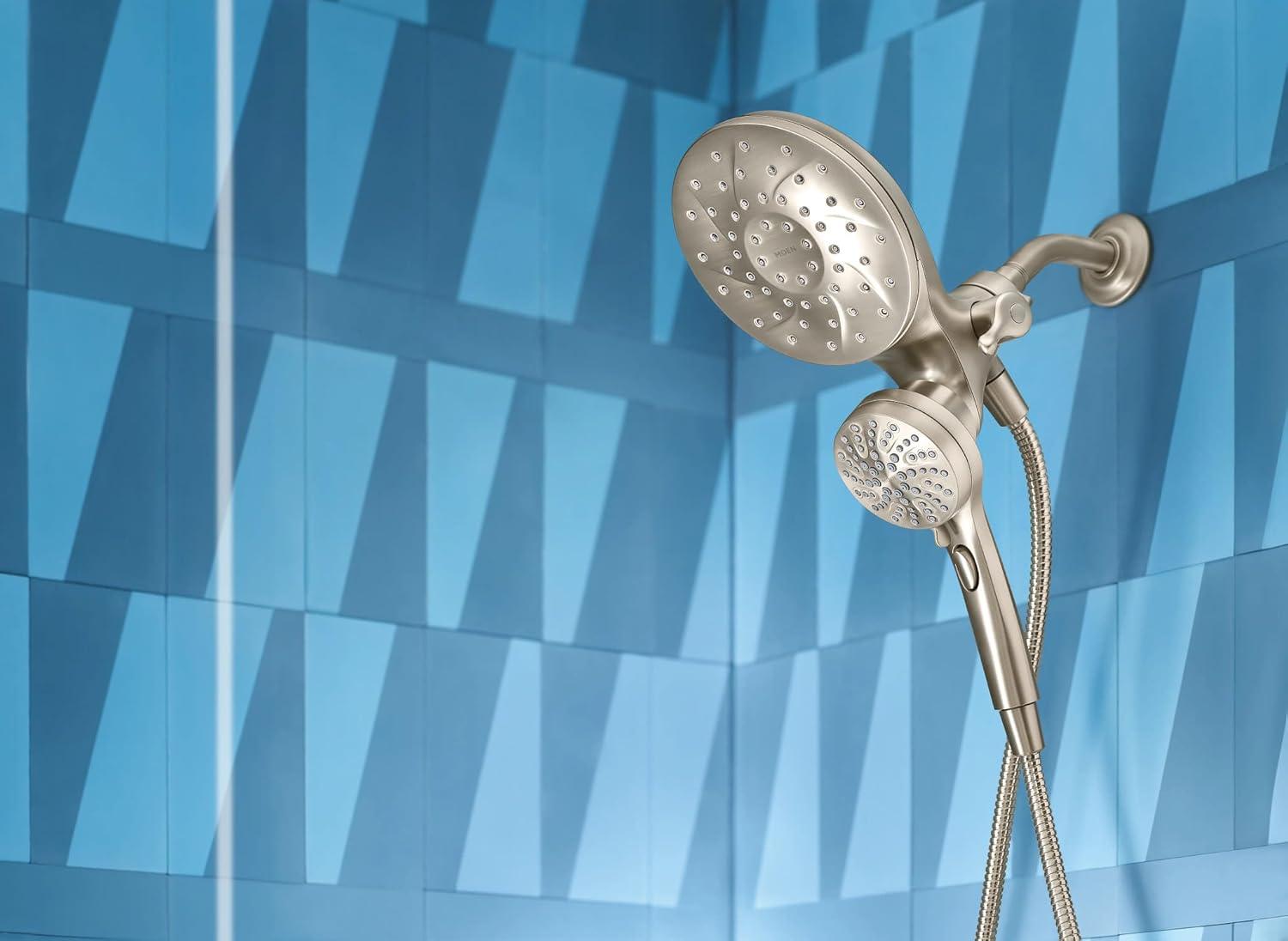 image:imageMoen Engage Magnetix Matte Black MultiFunction Handshower and Rainfall Shower Head Trim Combo with Shower Handle Tub Spout Metal Hose and Valve 82304BLBrushed Nickel