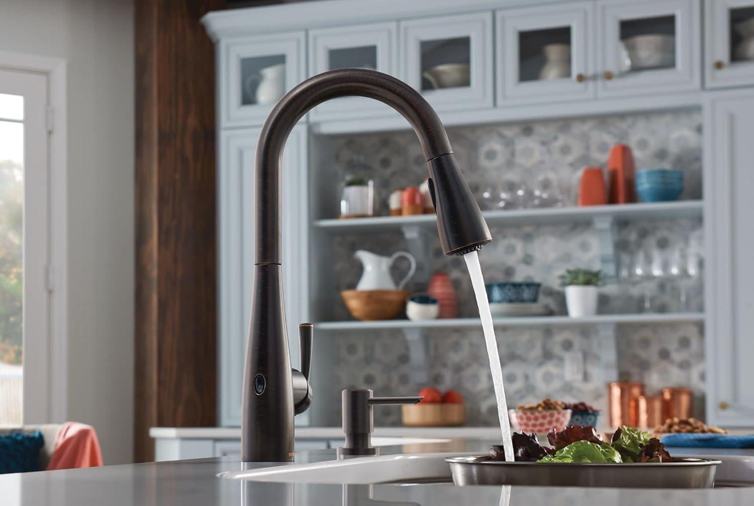 image:imageMoen Essie Mediterranean Bronze MotionSense Wave OneHandle Touchless Kitchen Faucet with Pulldown Sprayer and Soap Dispenser 87014EWBRB