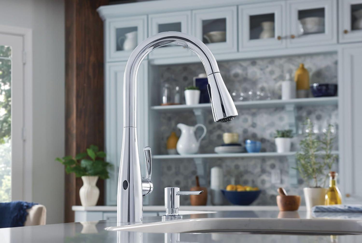 image:imageMoen Essie Spot Resist Stainless MotionSense Wave OneHandle Touchless Kitchen Faucet with Pulldown Sprayer and Soap Dispenser 87014EWSRSChrome