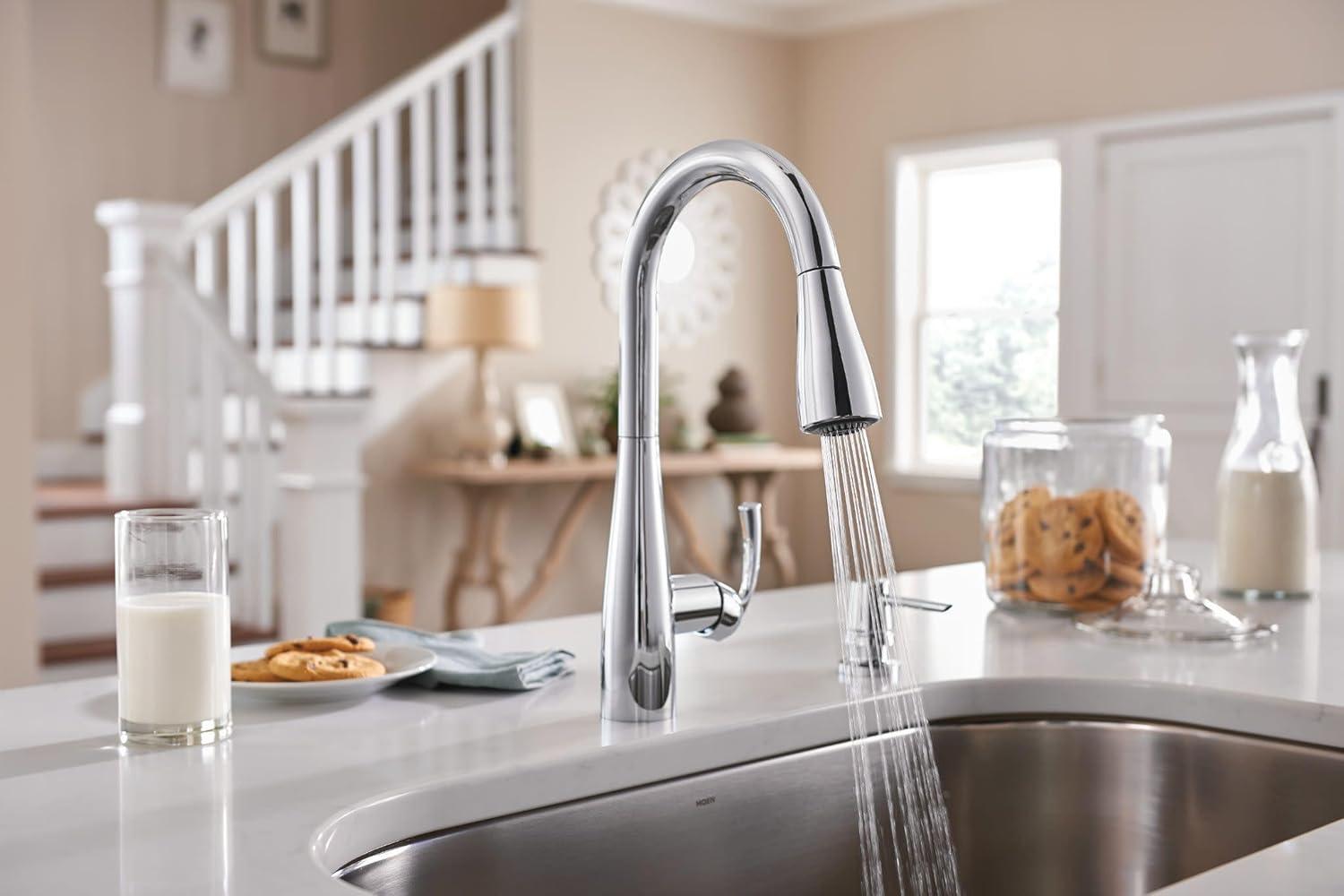 image:imageMoen Essie Spot Resist Stainless MotionSense Wave OneHandle Touchless Kitchen Faucet with Pulldown Sprayer and Soap Dispenser 87014EWSRSChrome
