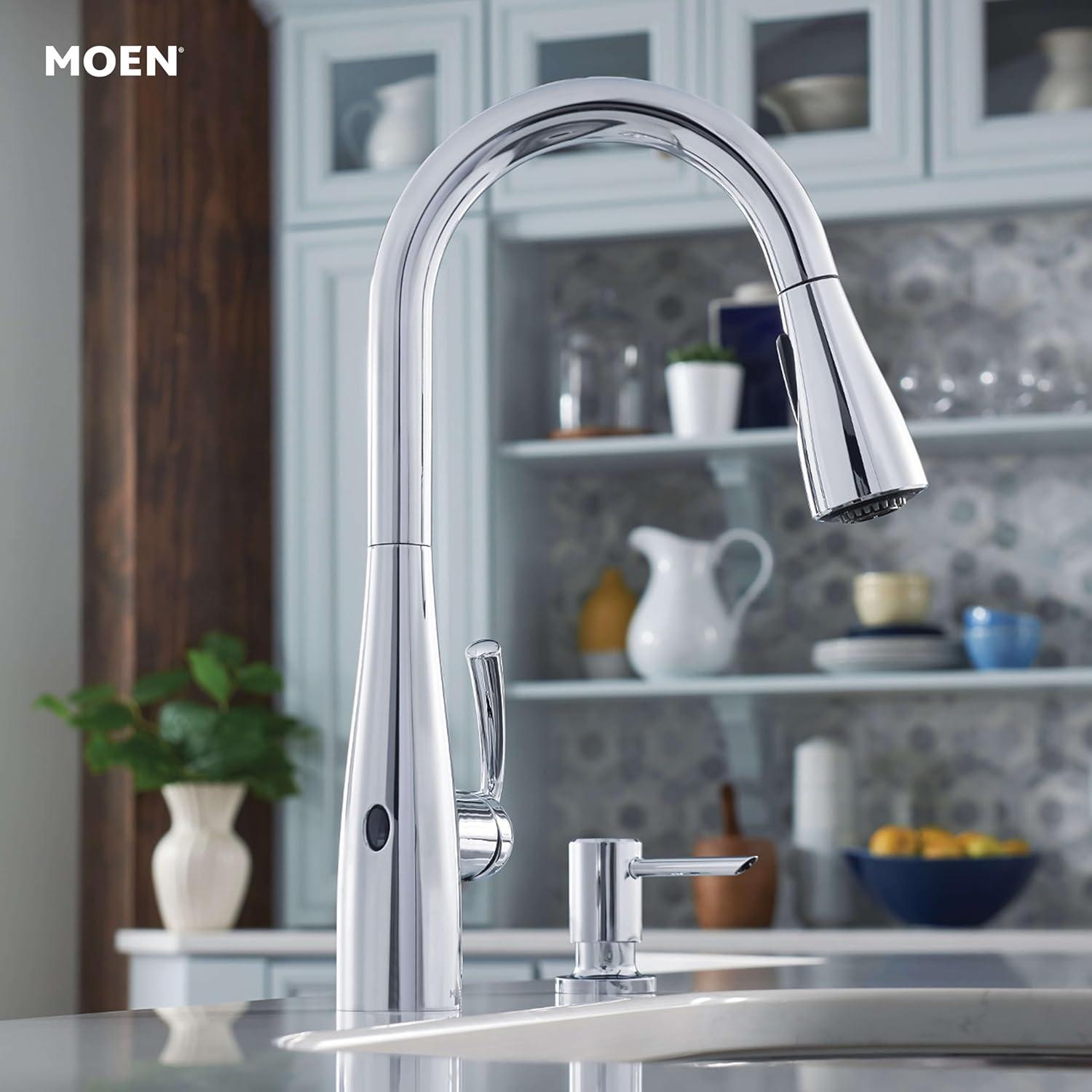image:imageMoen Essie Spot Resist Stainless MotionSense Wave OneHandle Touchless Kitchen Faucet with Pulldown Sprayer and Soap Dispenser 87014EWSRSChrome