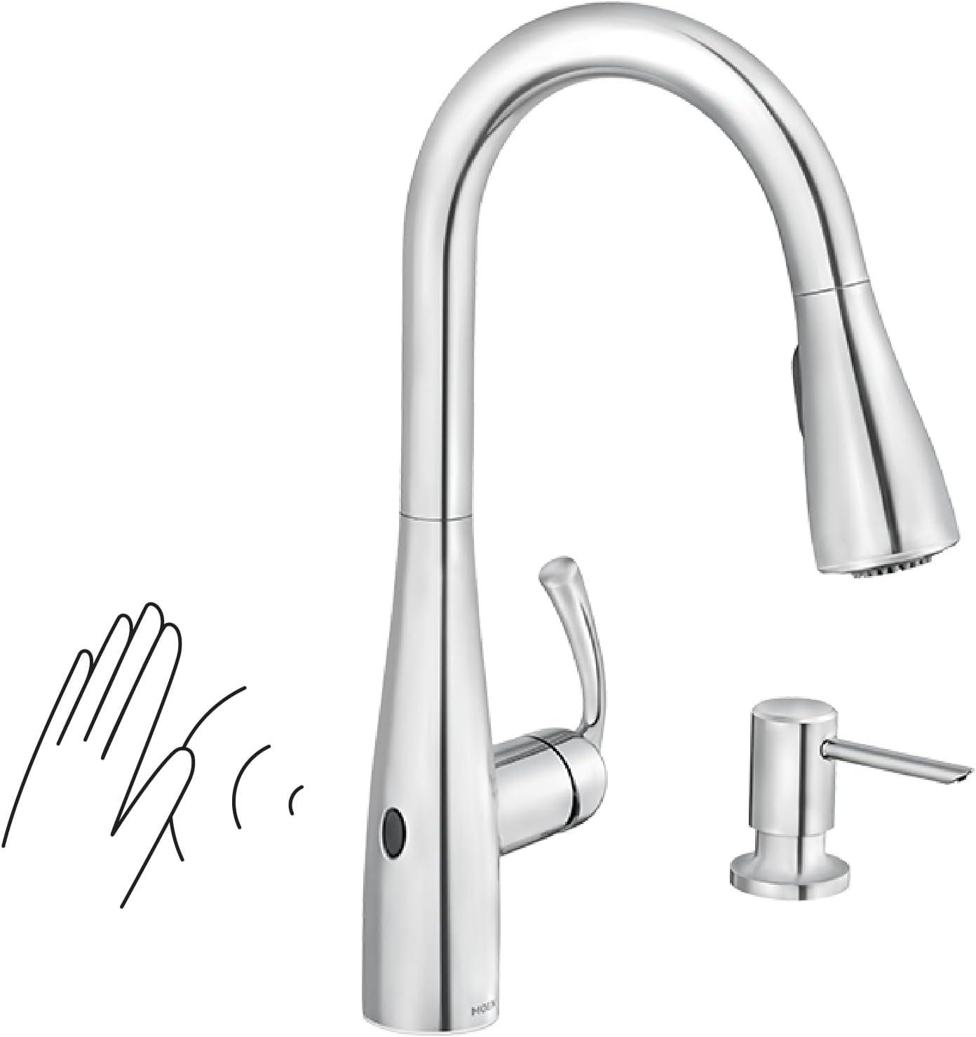 image:imageMoen Essie Spot Resist Stainless MotionSense Wave OneHandle Touchless Kitchen Faucet with Pulldown Sprayer and Soap Dispenser 87014EWSRSChrome