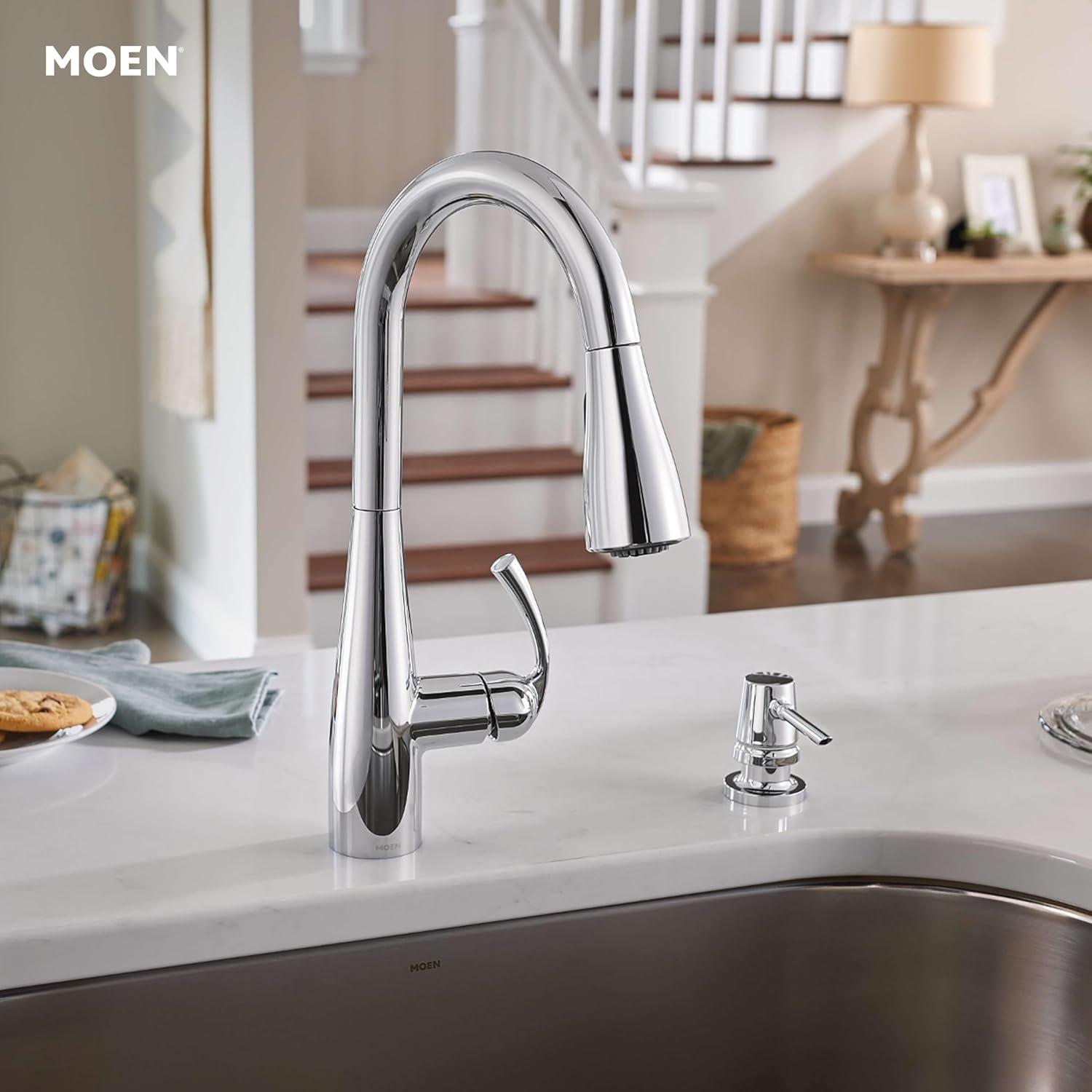image:imageMoen Essie Spot Resist Stainless MotionSense Wave OneHandle Touchless Kitchen Faucet with Pulldown Sprayer and Soap Dispenser 87014EWSRSChrome