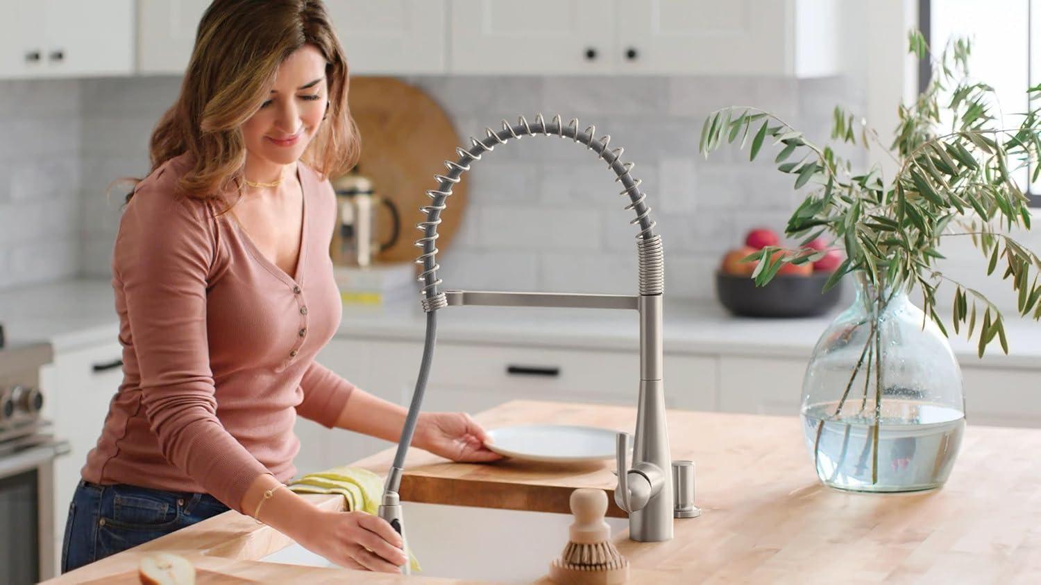 image:imageMoen Essie Spot Resist Stainless MotionSense Wave OneHandle Touchless Kitchen Faucet with Pulldown Sprayer and Soap Dispenser 87014EWSRSSpot Resist Stainless