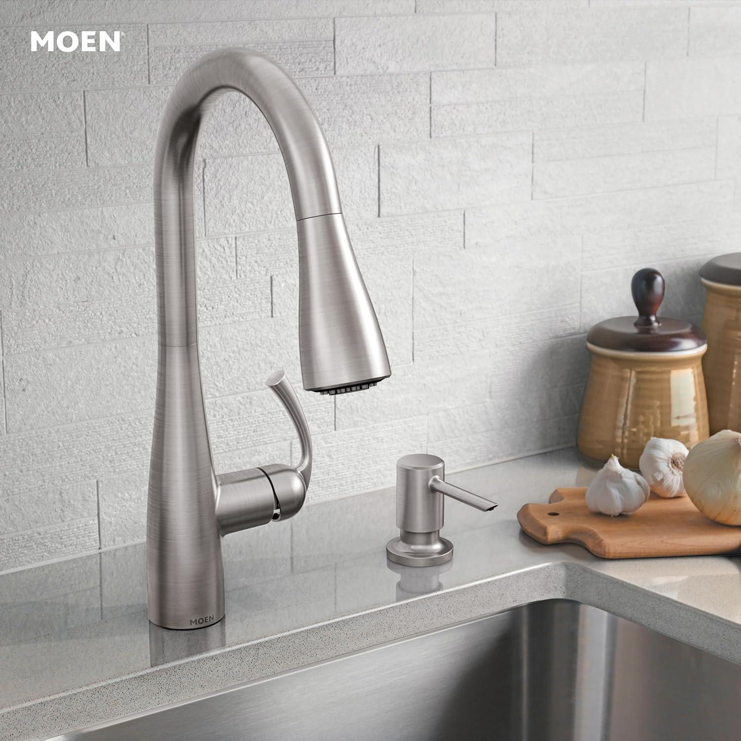 image:imageMoen Essie Spot Resist Stainless MotionSense Wave OneHandle Touchless Kitchen Faucet with Pulldown Sprayer and Soap Dispenser 87014EWSRSSpot Resist Stainless