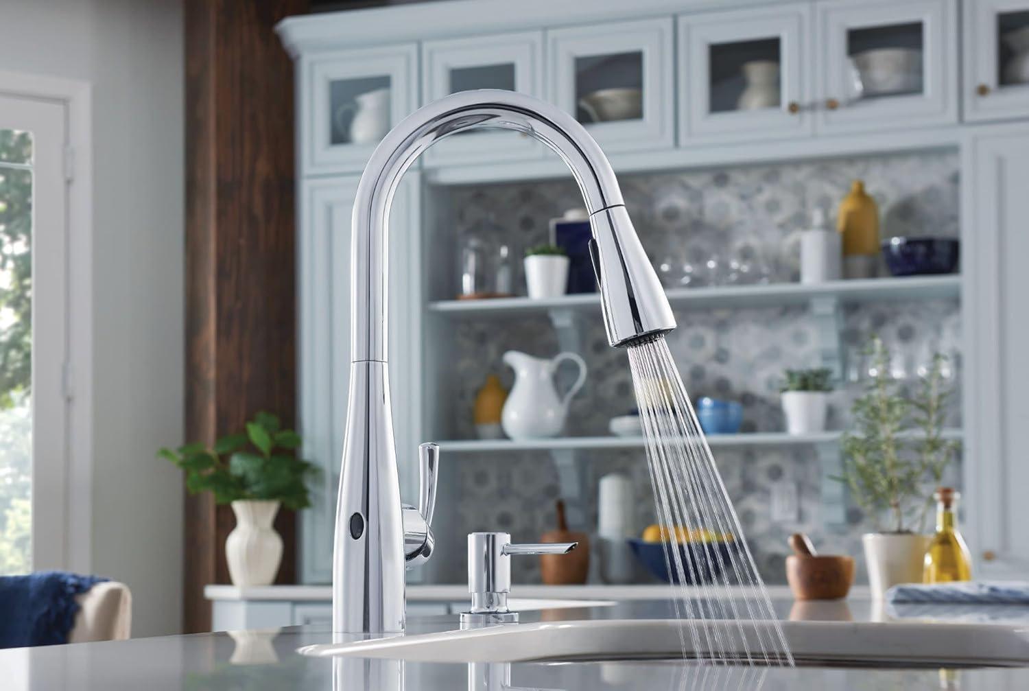 image:imageMoen Essie Spot Resist Stainless OneHandle High Arc PreRinse Spring Pulldown Kitchen Faucet with Power Clean and Soap Dispenser 87814SRSChrome