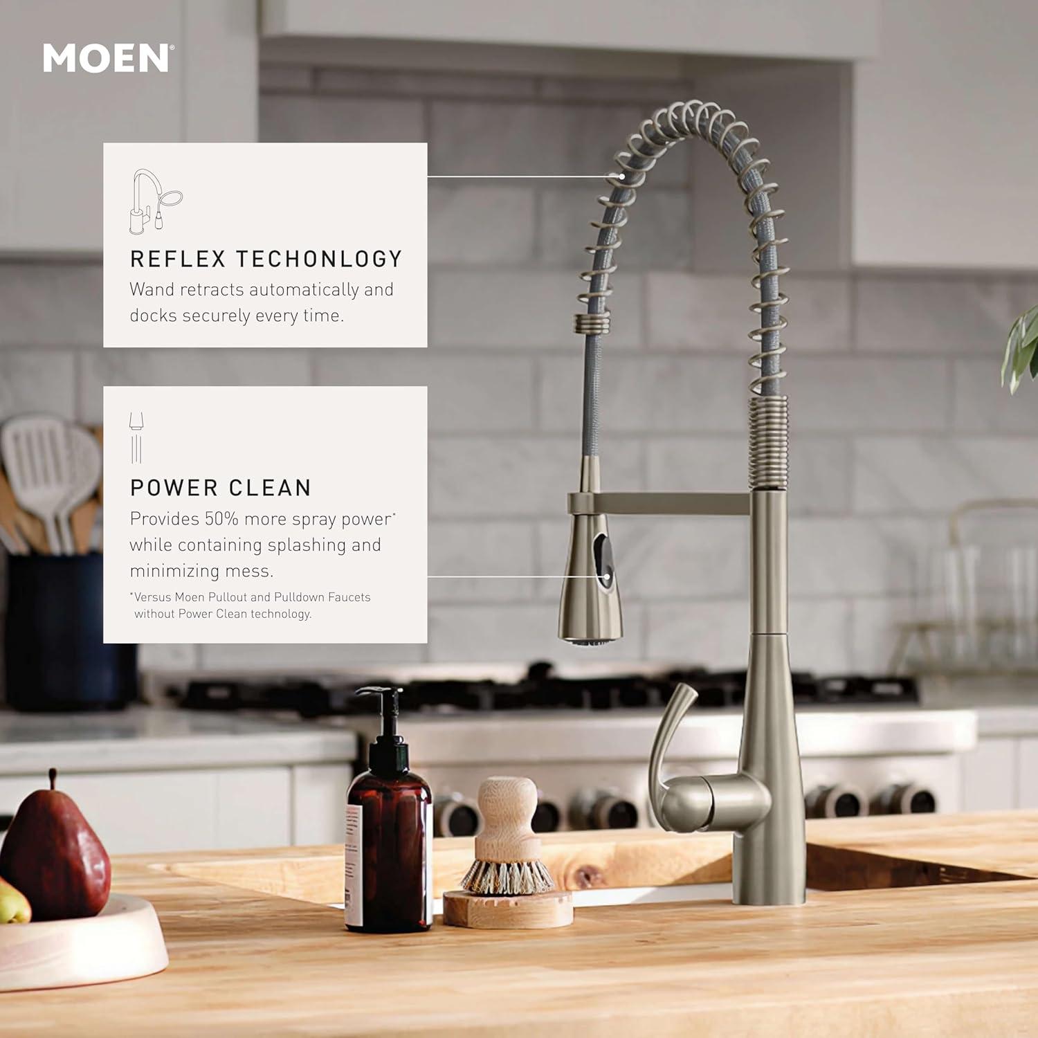 image:imageMoen Essie Spot Resist Stainless OneHandle High Arc PreRinse Spring Pulldown Kitchen Faucet with Power Clean and Soap Dispenser 87814SRSMatte Black