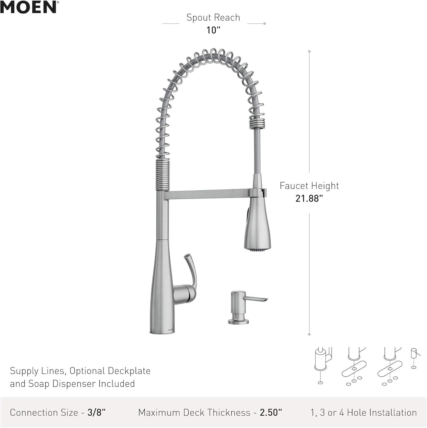 image:imageMoen Essie Spot Resist Stainless OneHandle High Arc PreRinse Spring Pulldown Kitchen Faucet with Power Clean and Soap Dispenser 87814SRSMatte Black