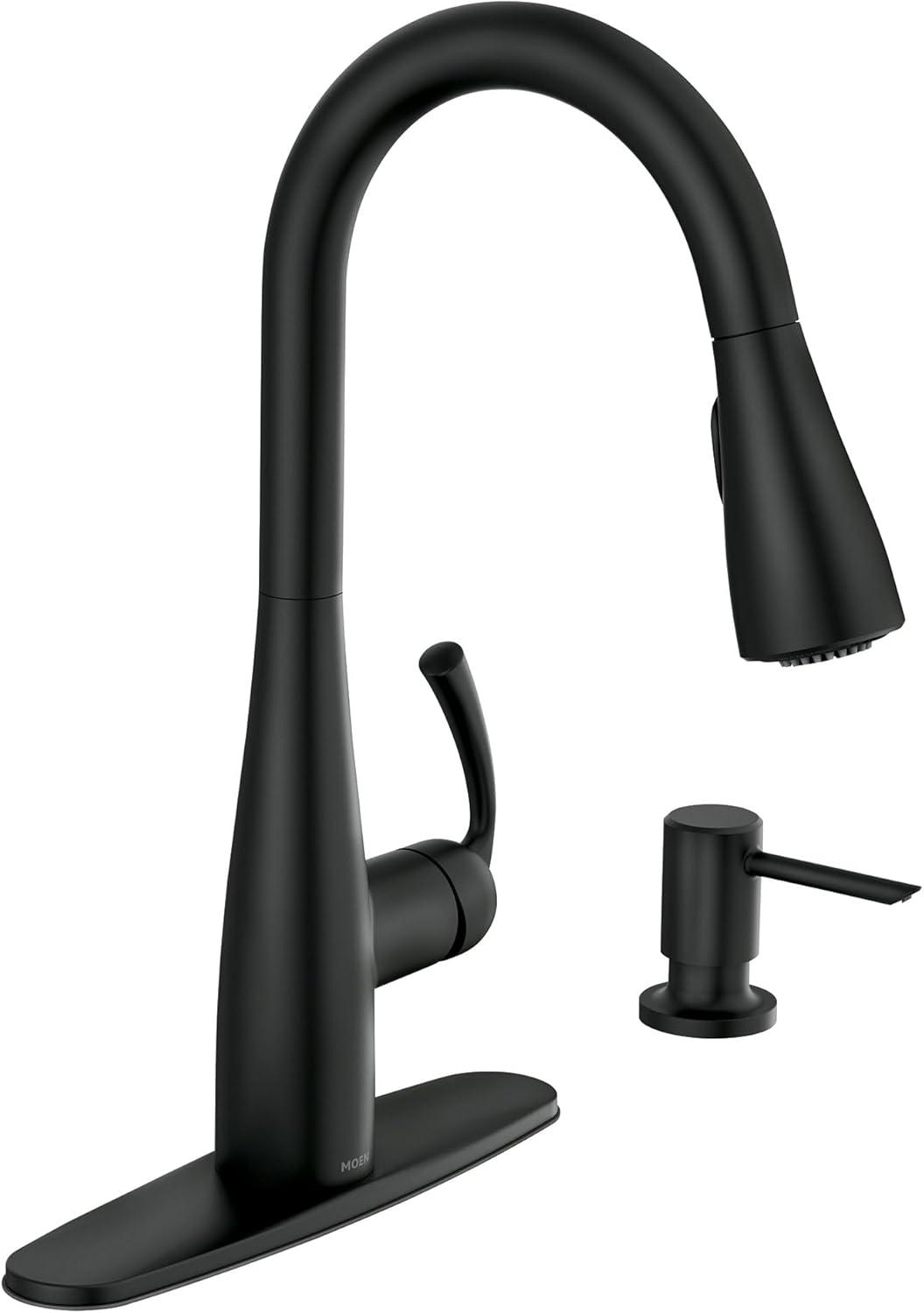 image:imageMoen Essie Spot Resist Stainless OneHandle High Arc PreRinse Spring Pulldown Kitchen Faucet with Power Clean and Soap Dispenser 87814SRSMatte Black