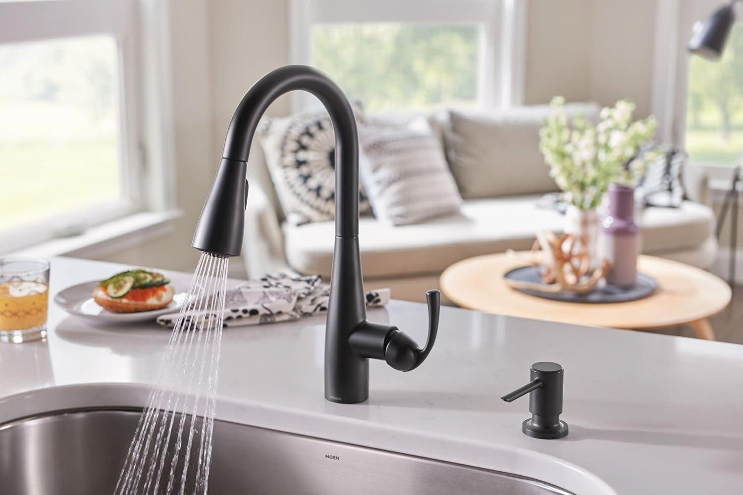 image:imageMoen Essie Spot Resist Stainless OneHandle High Arc PreRinse Spring Pulldown Kitchen Faucet with Power Clean and Soap Dispenser 87814SRSMatte Black