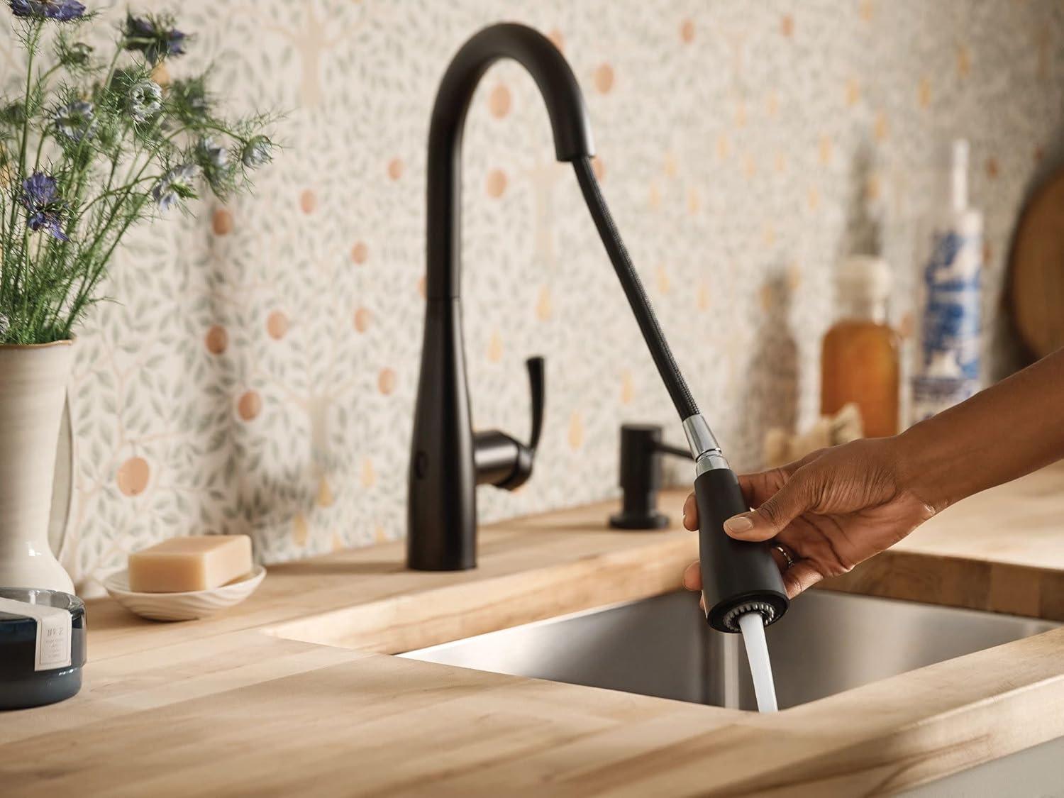 image:imageMoen Essie Spot Resist Stainless OneHandle High Arc PreRinse Spring Pulldown Kitchen Faucet with Power Clean and Soap Dispenser 87814SRSMatte Black