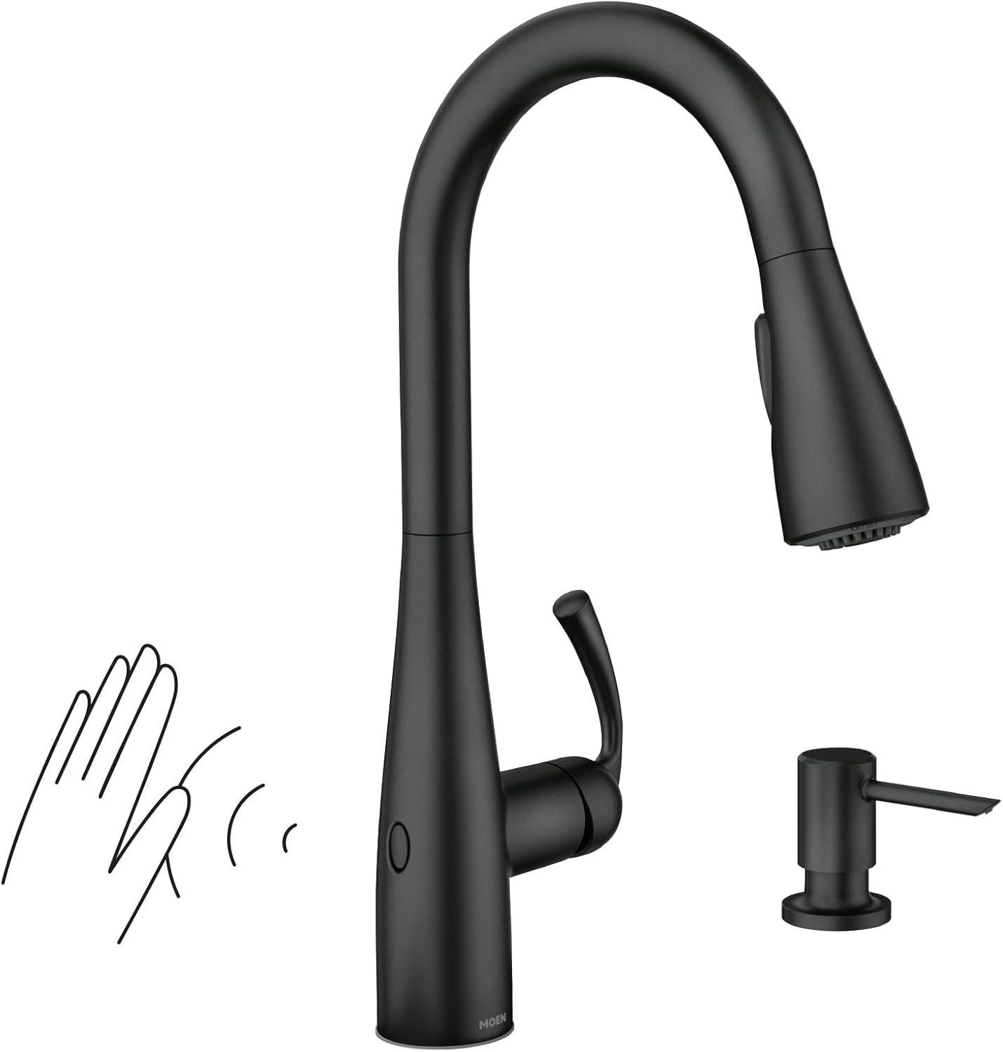 image:imageMoen Essie Spot Resist Stainless OneHandle High Arc PreRinse Spring Pulldown Kitchen Faucet with Power Clean and Soap Dispenser 87814SRSMatte Black