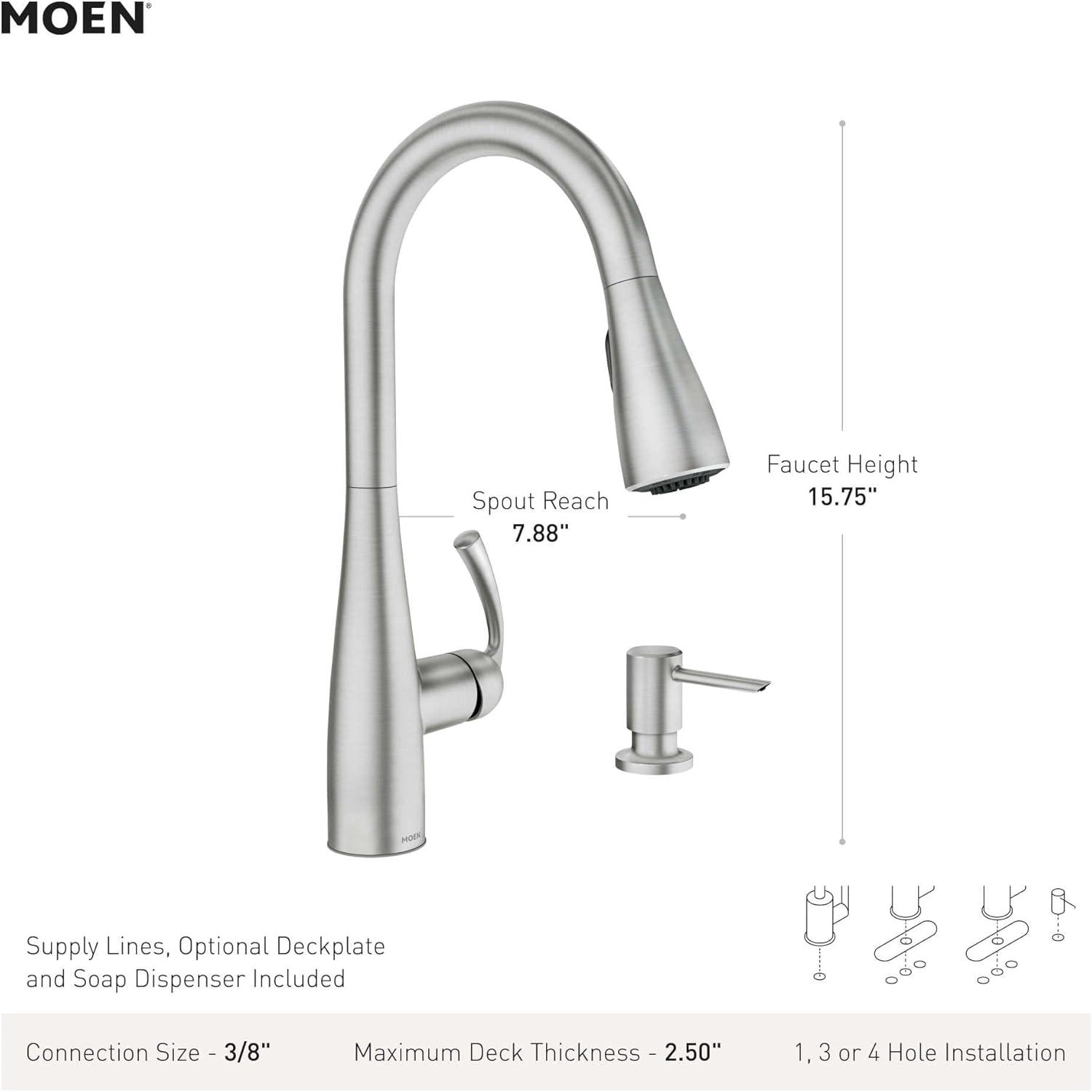 image:imageMoen Essie Spot Resist Stainless OneHandle High Arc PreRinse Spring Pulldown Kitchen Faucet with Power Clean and Soap Dispenser 87814SRSMatte Black