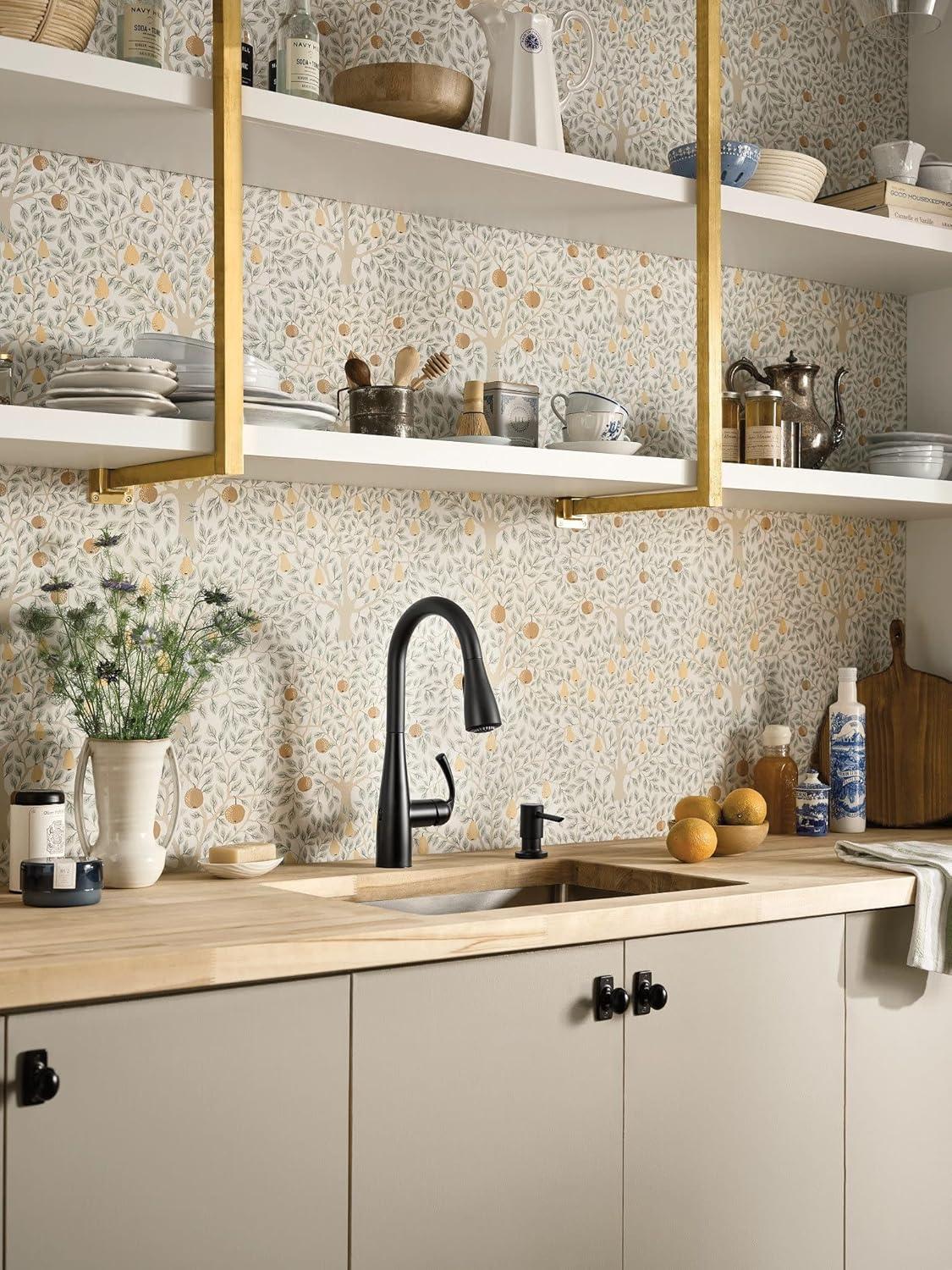 image:imageMoen Essie Spot Resist Stainless OneHandle High Arc PreRinse Spring Pulldown Kitchen Faucet with Power Clean and Soap Dispenser 87814SRSMatte Black