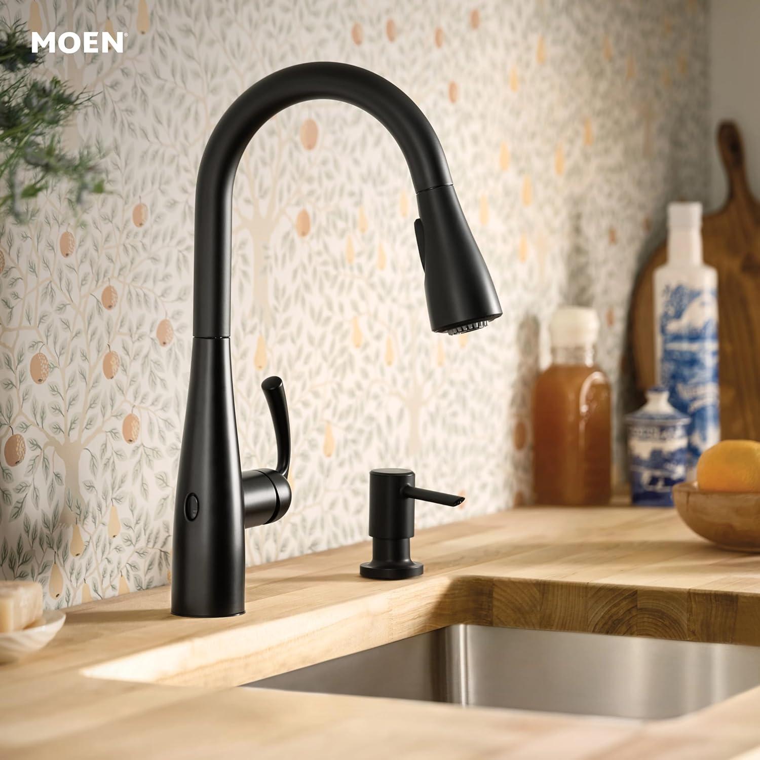 image:imageMoen Essie Spot Resist Stainless OneHandle High Arc PreRinse Spring Pulldown Kitchen Faucet with Power Clean and Soap Dispenser 87814SRSMatte Black