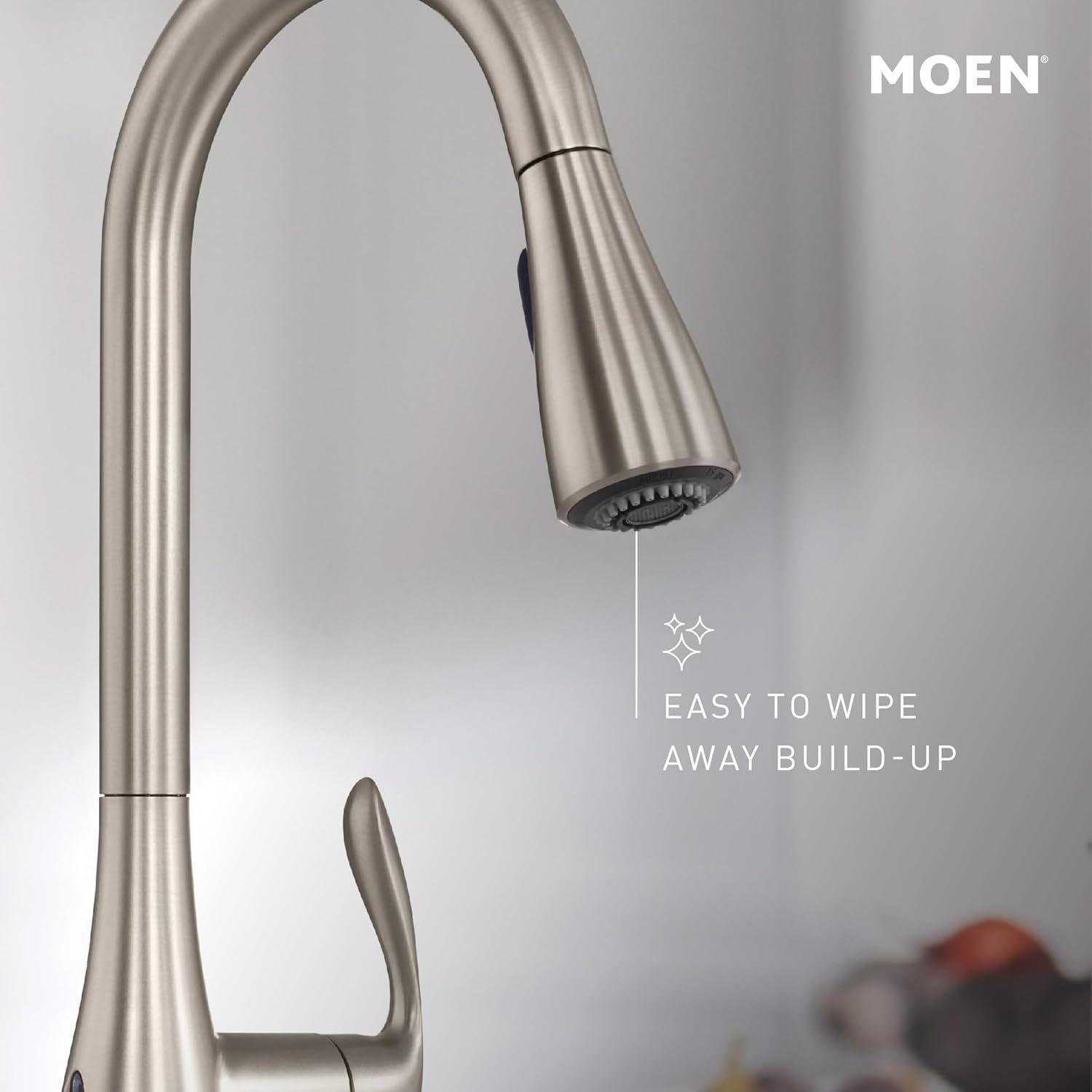 image:imageMoen Essie Spot Resist Stainless OneHandle High Arc PreRinse Spring Pulldown Kitchen Faucet with Power Clean and Soap Dispenser 87814SRSMatte Black