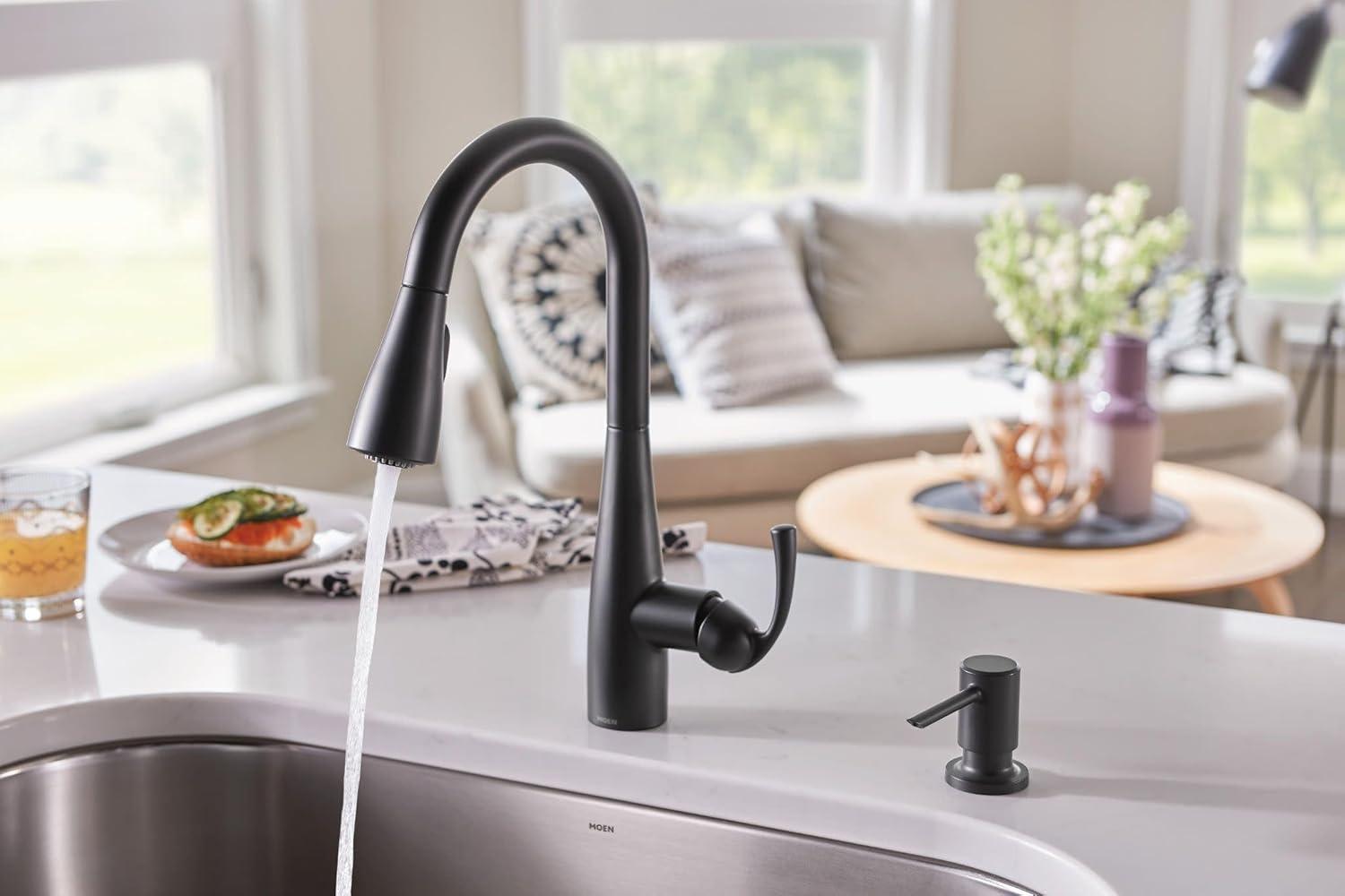 image:imageMoen Essie Spot Resist Stainless OneHandle High Arc PreRinse Spring Pulldown Kitchen Faucet with Power Clean and Soap Dispenser 87814SRSMatte Black