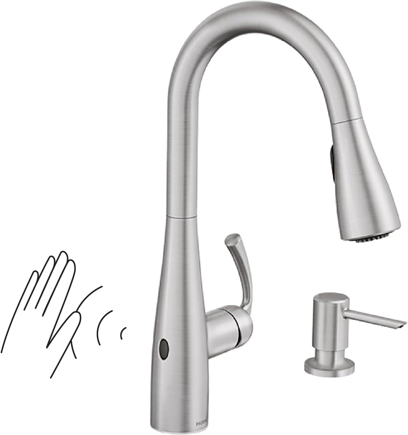 image:imageMoen Essie Spot Resist Stainless OneHandle High Arc PreRinse Spring Pulldown Kitchen Faucet with Power Clean and Soap Dispenser 87814SRSSpot Resist Stainless