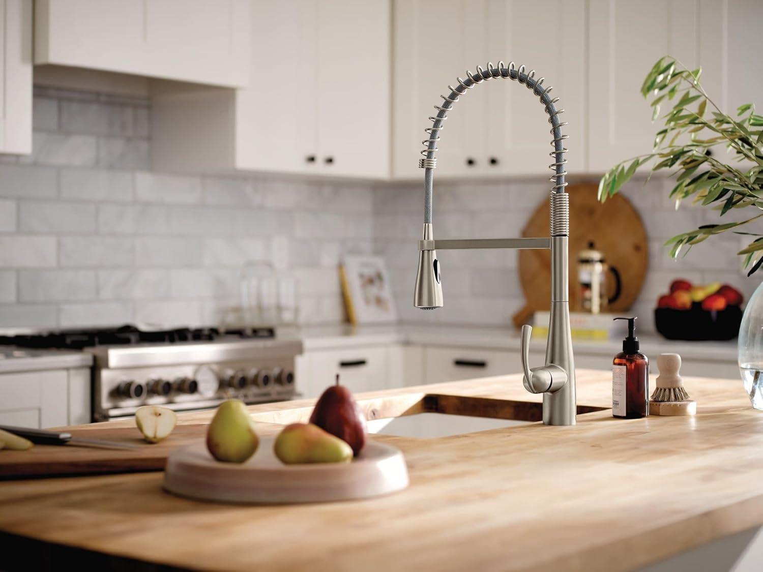 image:imageMoen Essie Spot Resist Stainless OneHandle High Arc PreRinse Spring Pulldown Kitchen Faucet with Power Clean and Soap Dispenser 87814SRSSpot Resist Stainless
