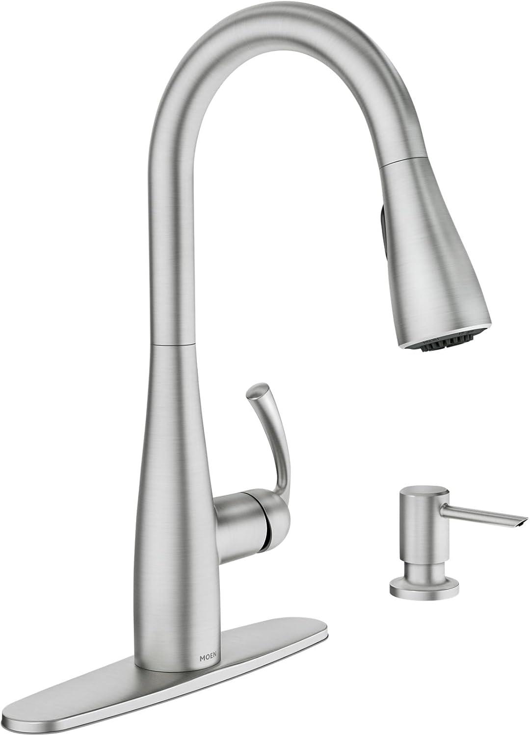 image:imageMoen Essie Spot Resist Stainless OneHandle High Arc PreRinse Spring Pulldown Kitchen Faucet with Power Clean and Soap Dispenser 87814SRSSpot Resist Stainless