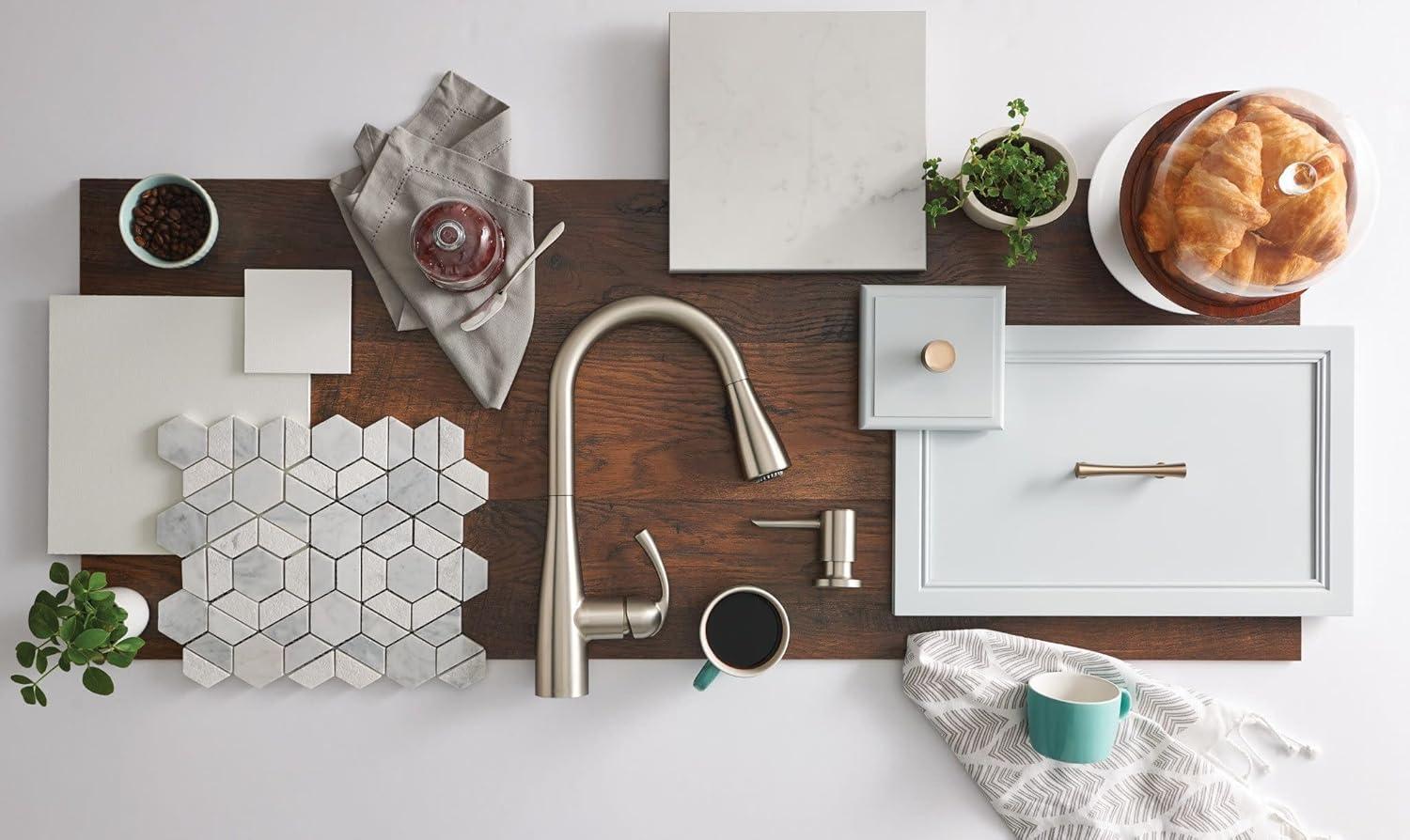 image:imageMoen Essie Spot Resist Stainless OneHandle High Arc PreRinse Spring Pulldown Kitchen Faucet with Power Clean and Soap Dispenser 87814SRSSpot Resist Stainless