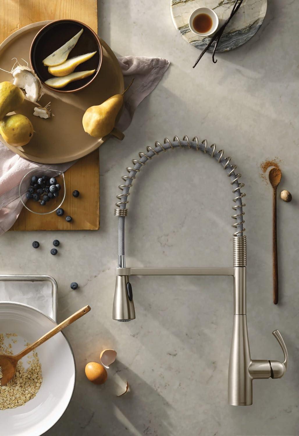 image:imageMoen Essie Spot Resist Stainless OneHandle High Arc PreRinse Spring Pulldown Kitchen Faucet with Power Clean and Soap Dispenser 87814SRSSpot Resist Stainless