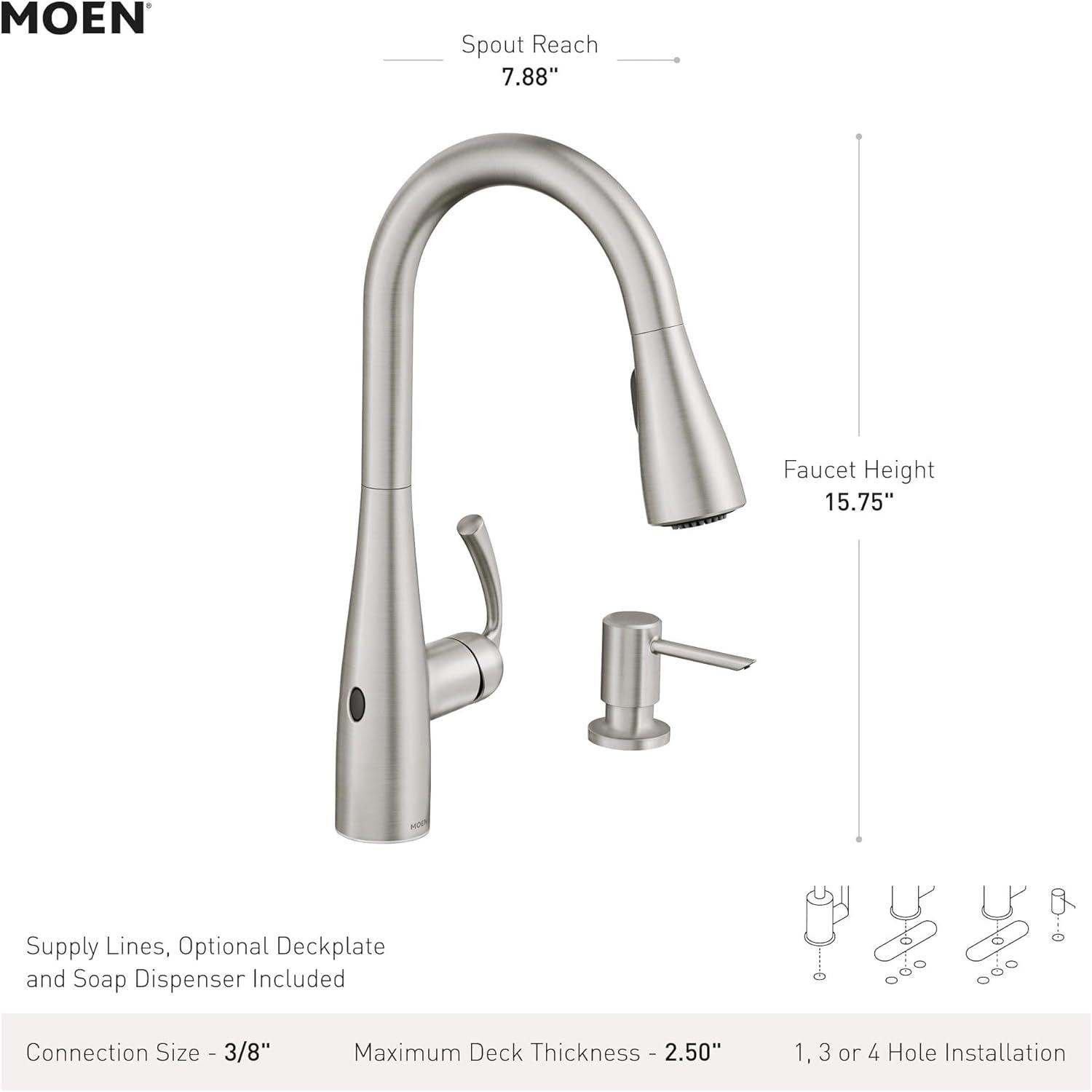 image:imageMoen Essie Spot Resist Stainless OneHandle High Arc PreRinse Spring Pulldown Kitchen Faucet with Power Clean and Soap Dispenser 87814SRSSpot Resist Stainless