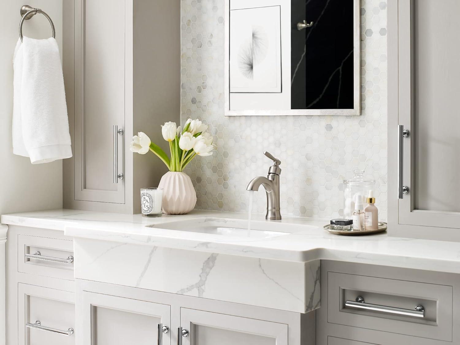 image:imageMoen Halle Spot Resist Brushed Nickel OneHandle Single Hole Bathroom Sink Faucet with Optional Deckplate 84970SRN