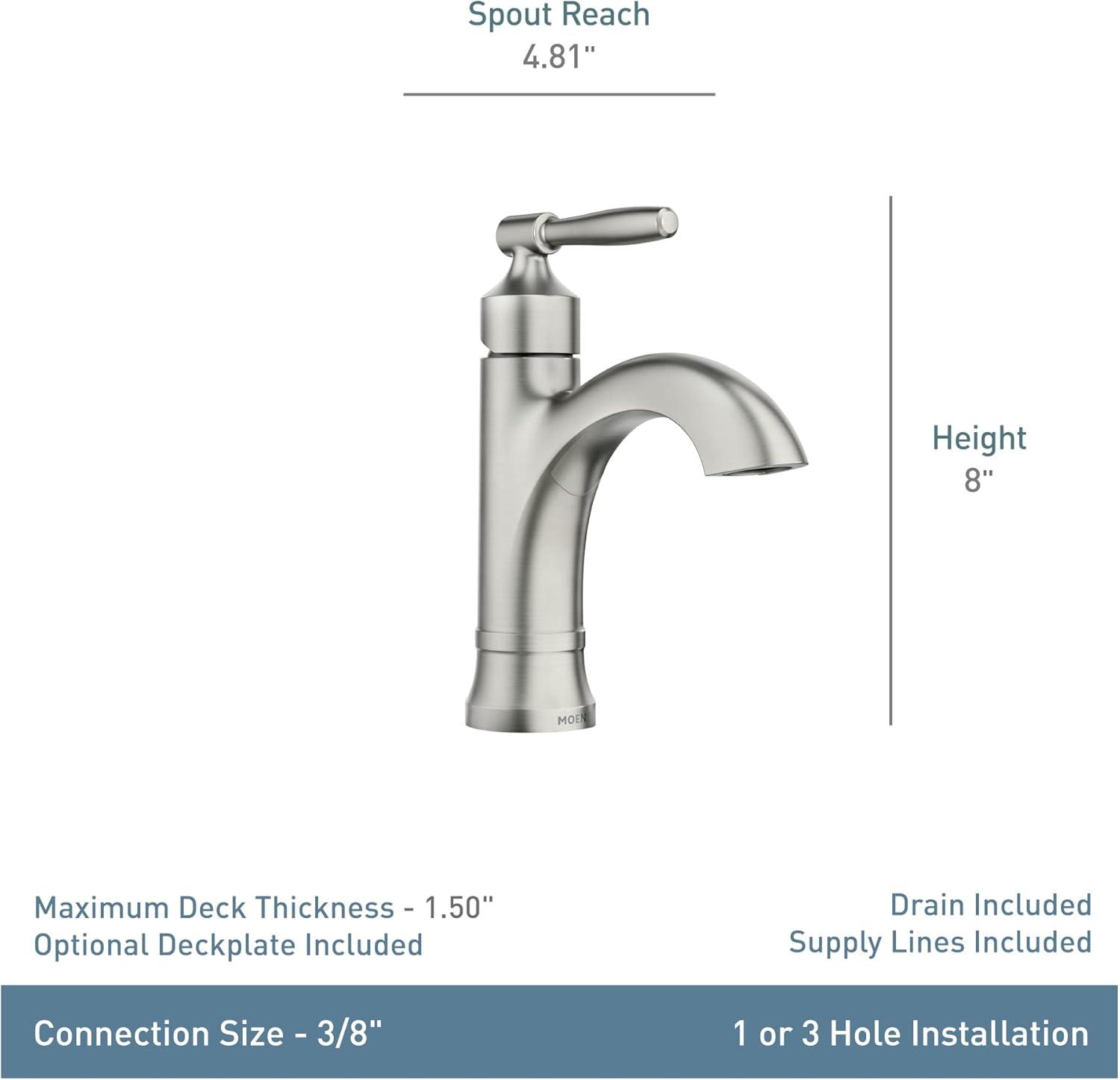 image:imageMoen Halle Spot Resist Brushed Nickel OneHandle Single Hole Bathroom Sink Faucet with Optional Deckplate 84970SRN