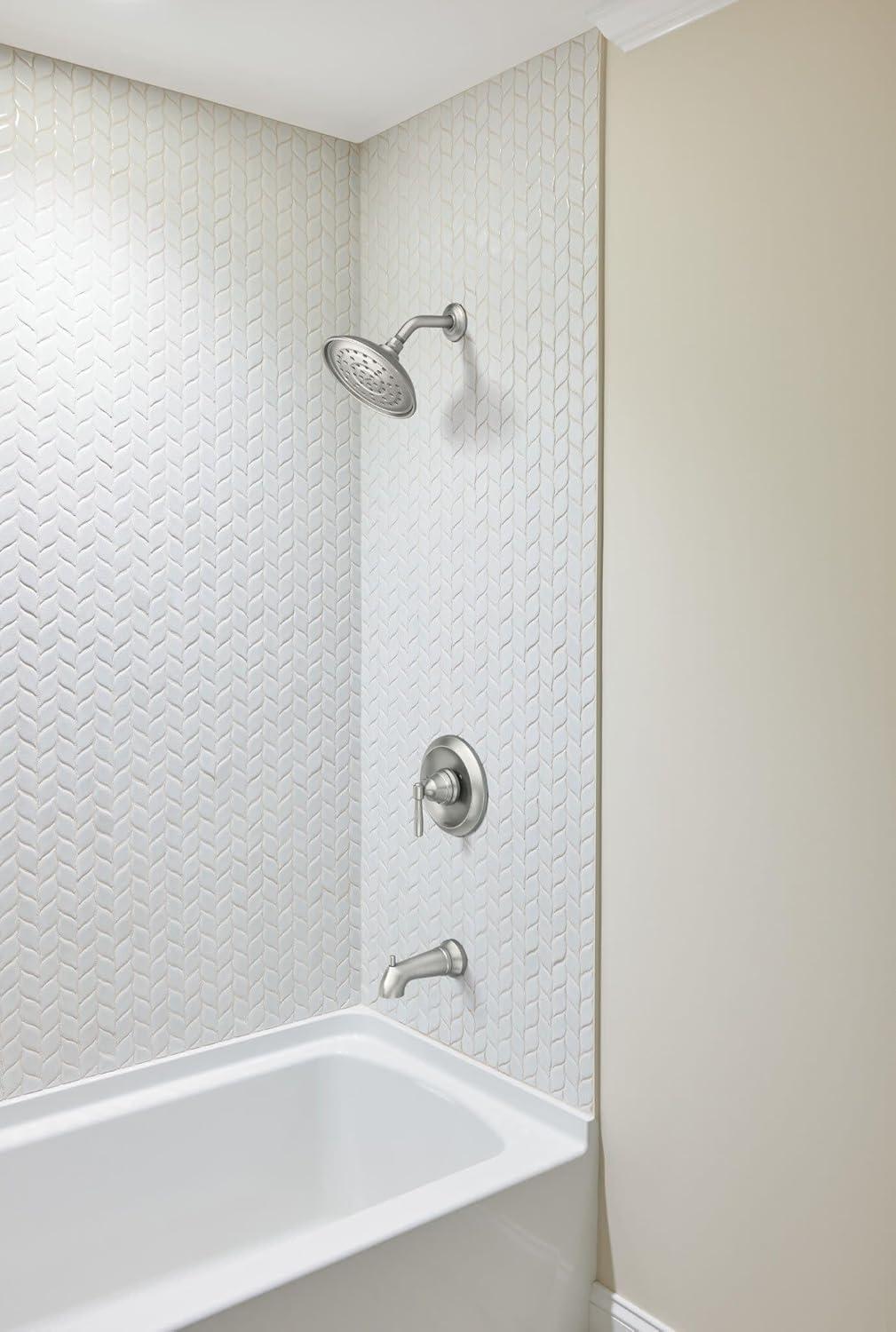 image:imageMoen Halle Spot Resist Brushed Nickel Shower Faucet Trim Set featuring Wide Showerhead and Lever Handle with PosiTemp Valve Included 82971SRNShower Handle Spout