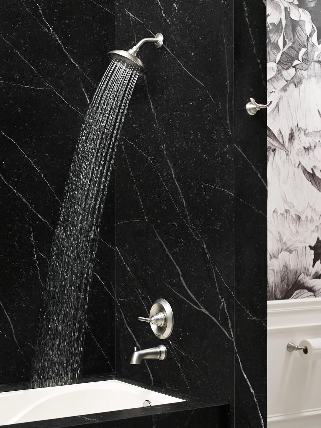 image:imageMoen Halle Spot Resist Brushed Nickel Shower Faucet Trim Set featuring Wide Showerhead and Lever Handle with PosiTemp Valve Included 82971SRNShower Handle Spout