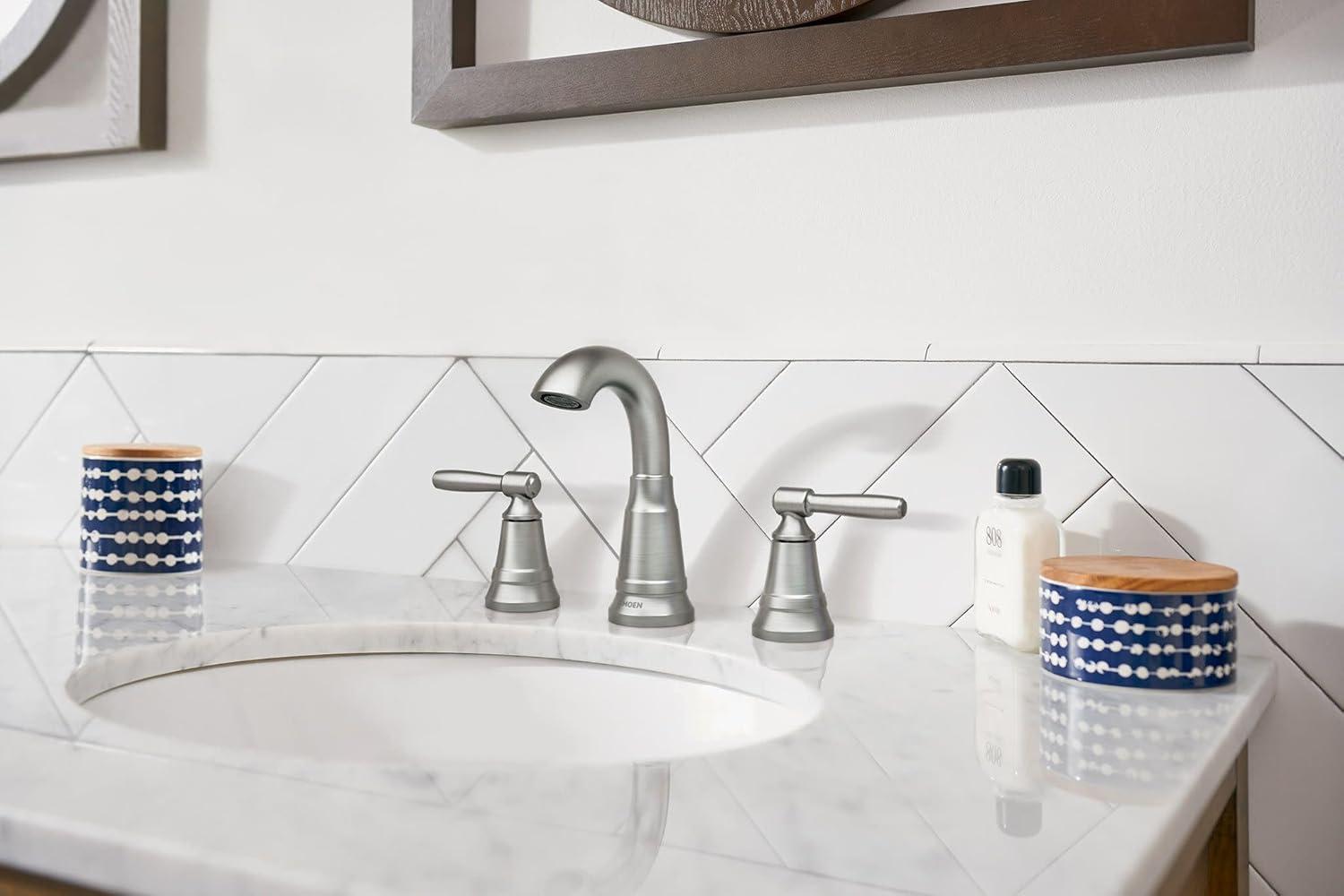 image:imageMoen Halle Spot Resist Nickel Widespread Traditional Bathroom Faucet with Drain Assembly for 3Hole Applications 84972SRNPack of 1