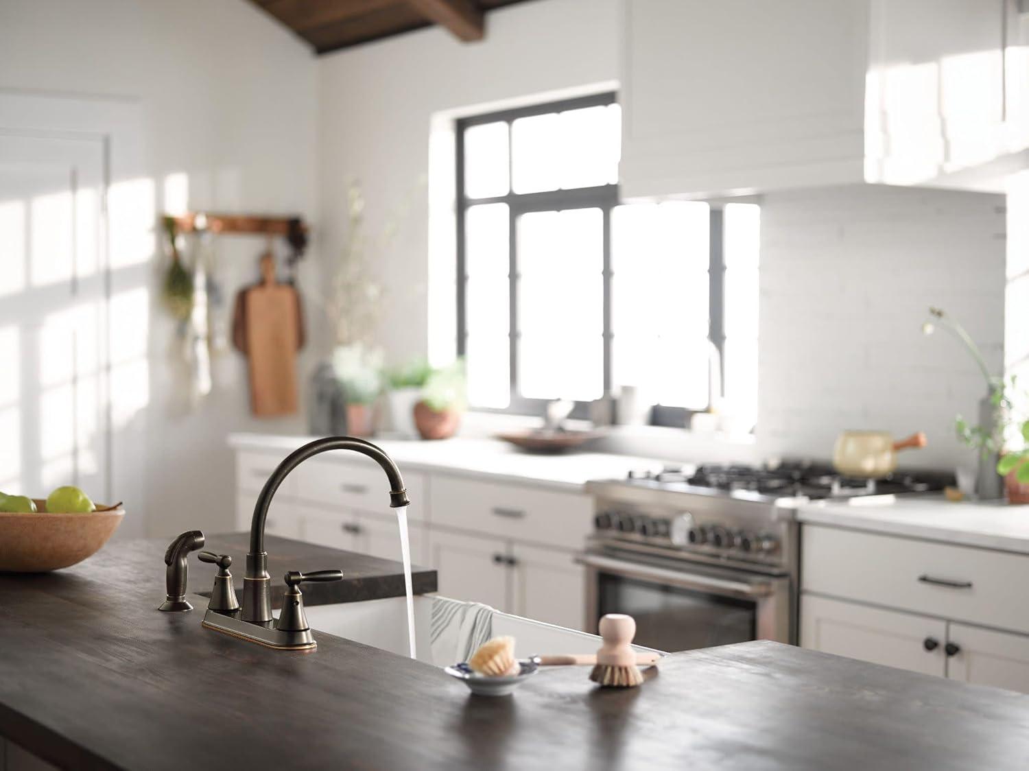 image:imageMoen Hutchinson Mediterranean Bronze 2Handle HighArc Kitchen Faucet with Side Sprayer 87048BRB