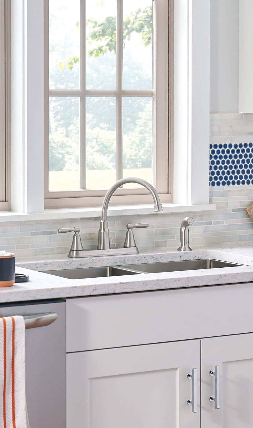 image:imageMoen Hutchinson Spot Resist Stainless 2Handle HighArc Kitchen Faucet with Side Sprayer 87048SRS