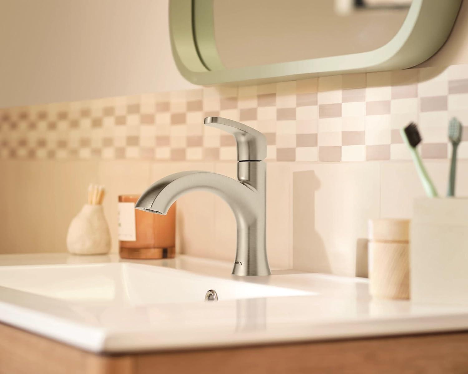 image:imageMoen Karis Black Matte OneHandle Single Hole Bathroom Sink Faucet with Optional Deckplate 84346BLBrushed Nickel