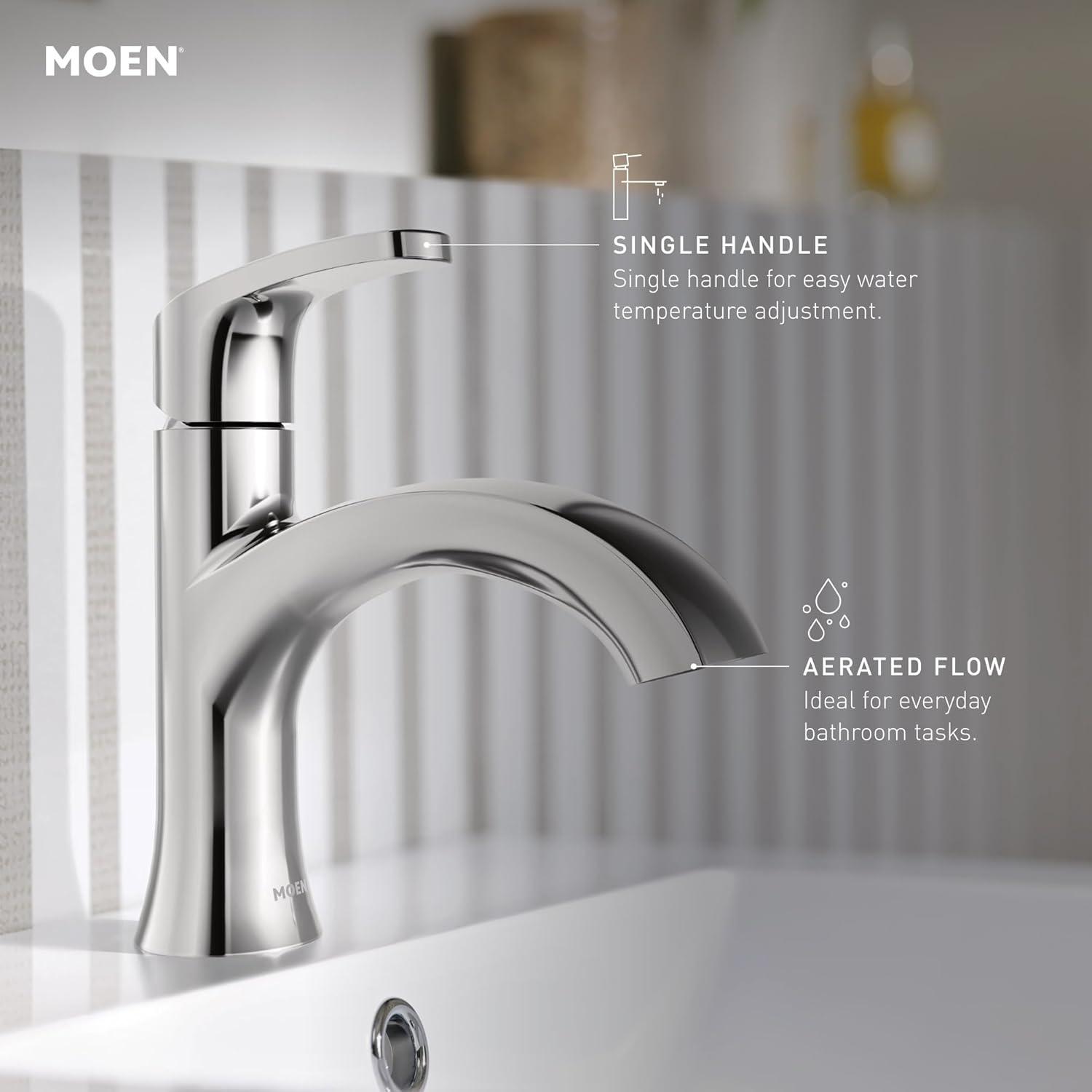 image:imageMoen Karis Black Matte OneHandle Single Hole Bathroom Sink Faucet with Optional Deckplate 84346BLBrushed Nickel