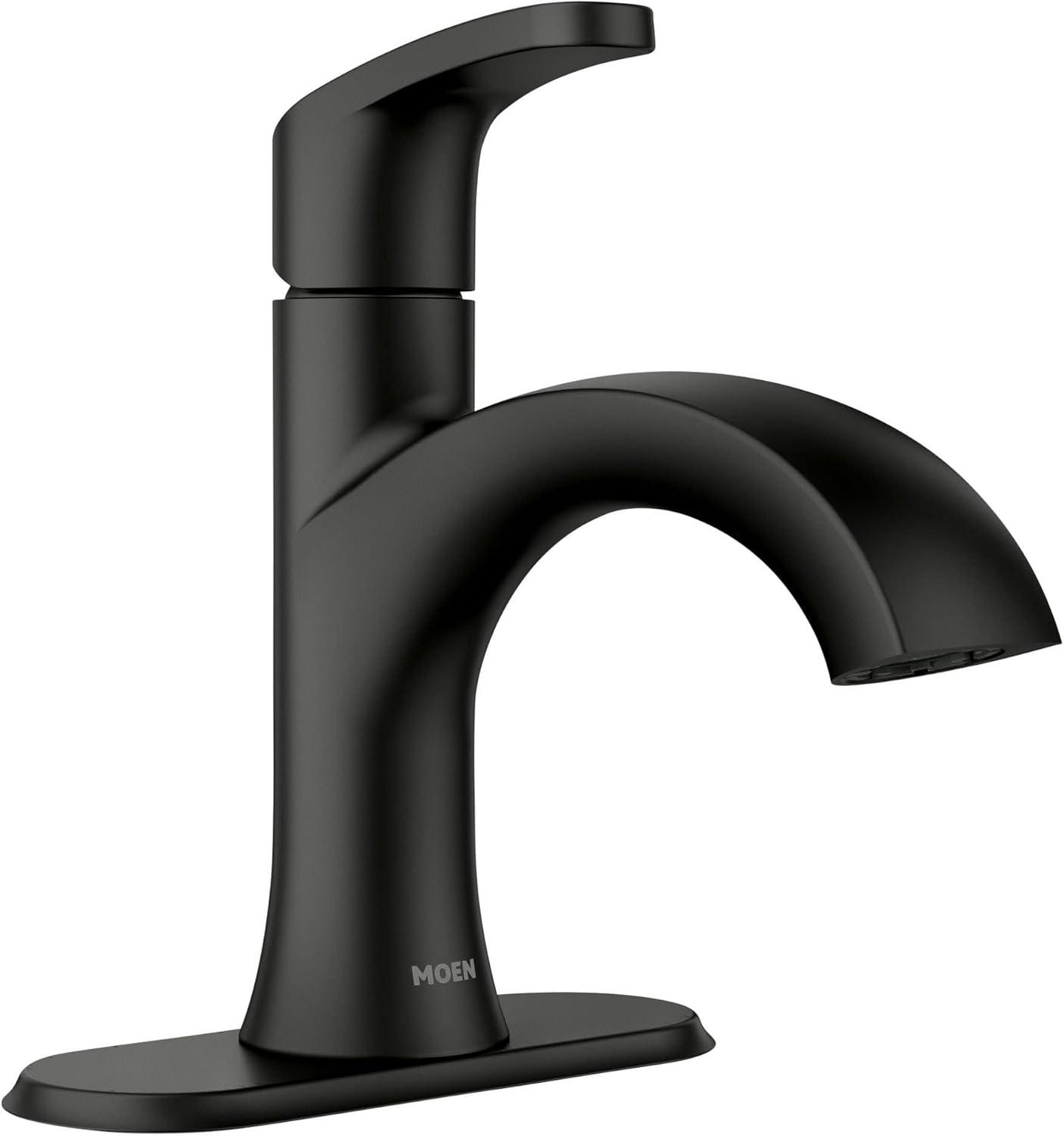 image:imageMoen Karis Black Matte OneHandle Single Hole Bathroom Sink Faucet with Optional Deckplate 84346BLMatte Black