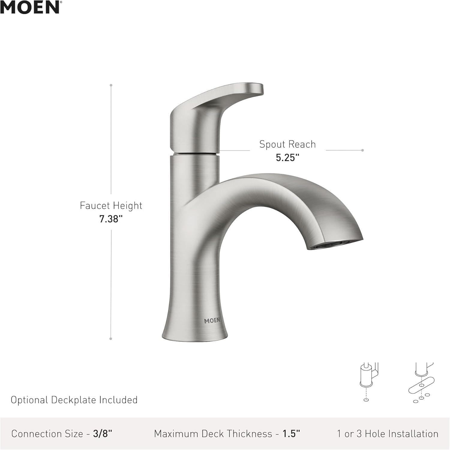 image:imageMoen Karis Black Matte OneHandle Single Hole Bathroom Sink Faucet with Optional Deckplate 84346BLMatte Black