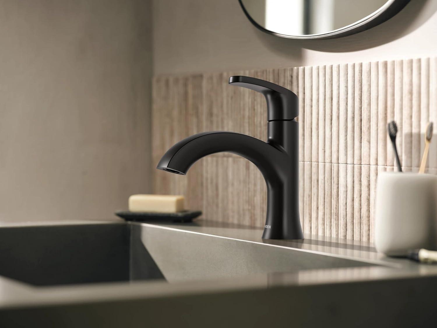 image:imageMoen Karis Black Matte OneHandle Single Hole Bathroom Sink Faucet with Optional Deckplate 84346BLMatte Black