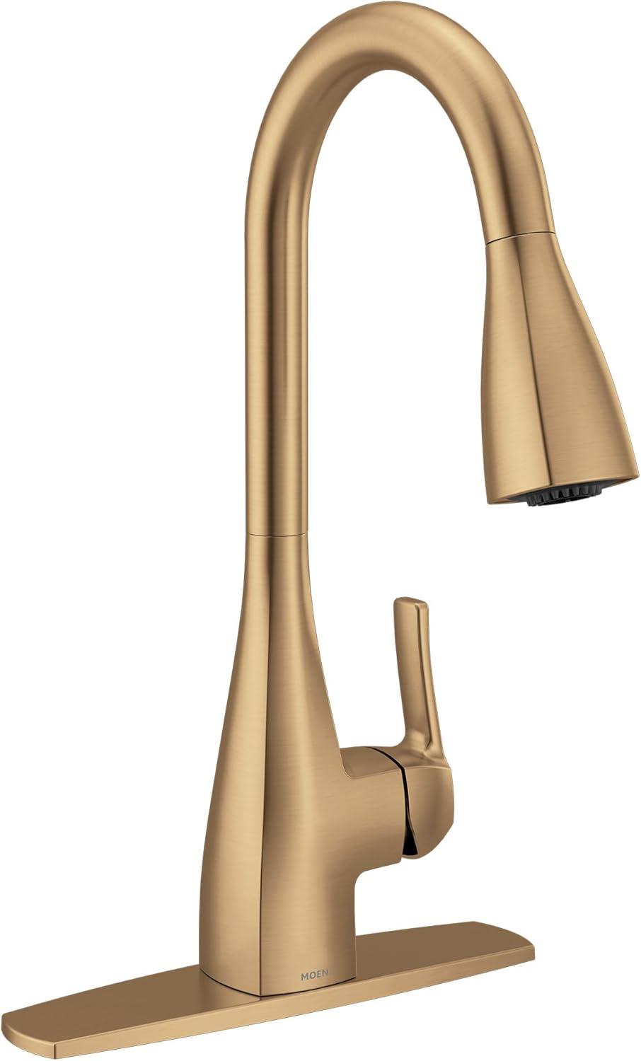 image:imageMoen Kiran Spot Resist Stainless OneHandle High Arc Pulldown Kitchen Faucet with Power Clean 87599SRSBronzed Gold