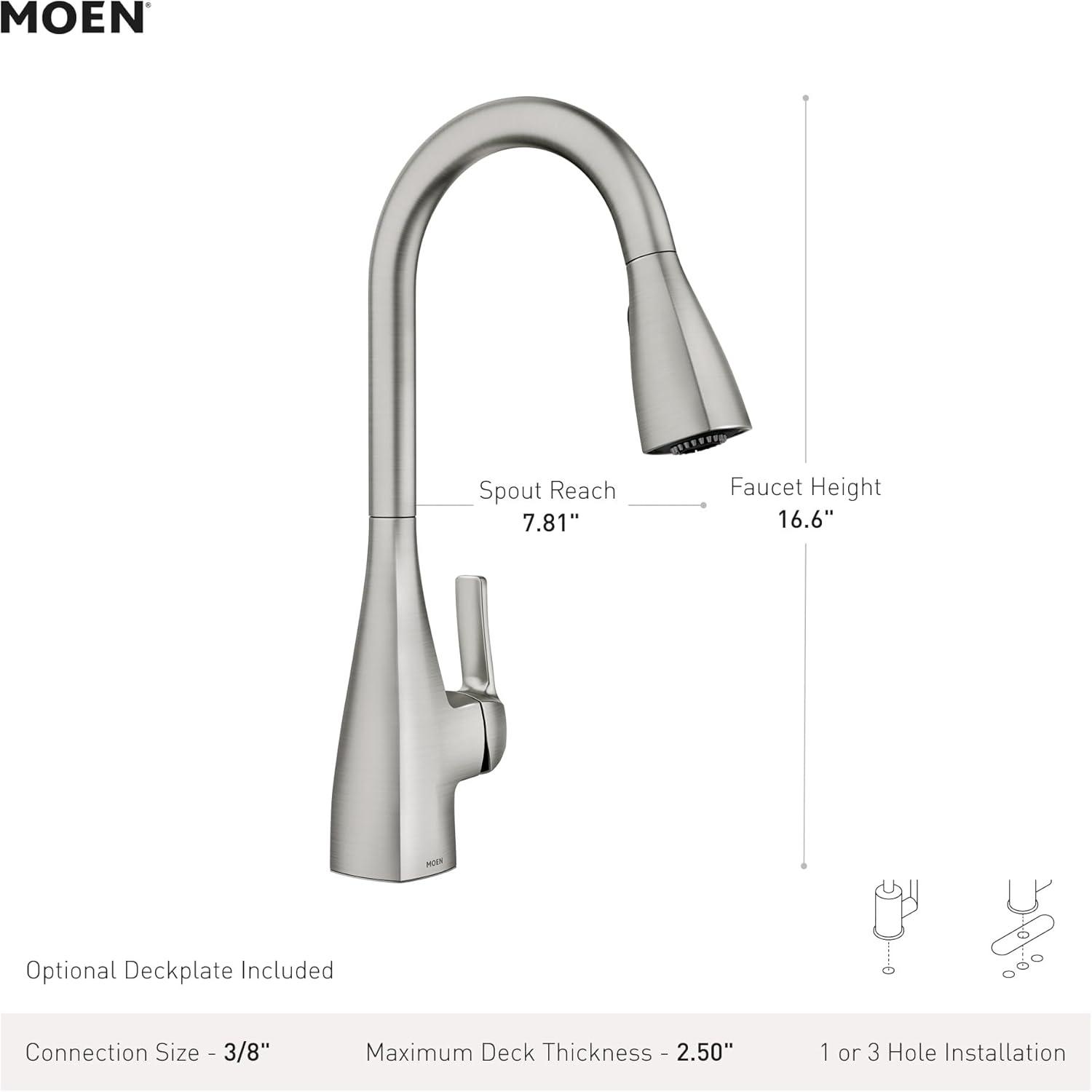 image:imageMoen Kiran Spot Resist Stainless OneHandle High Arc Pulldown Kitchen Faucet with Power Clean 87599SRSChrome