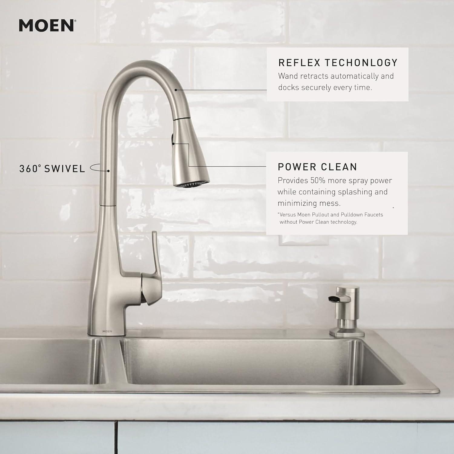 image:imageMoen Kiran Spot Resist Stainless OneHandle High Arc Pulldown Kitchen Faucet with Power Clean 87599SRSChrome