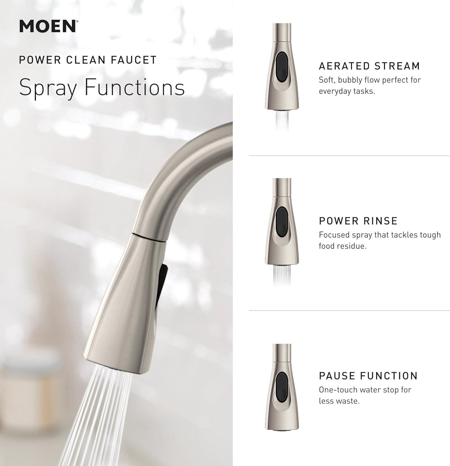 image:imageMoen Kiran Spot Resist Stainless OneHandle High Arc Pulldown Kitchen Faucet with Power Clean 87599SRSMatte Black