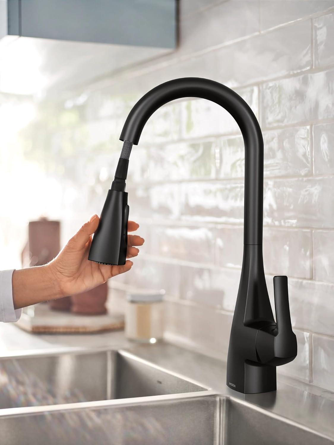 image:imageMoen Kiran Spot Resist Stainless OneHandle High Arc Pulldown Kitchen Faucet with Power Clean 87599SRSMatte Black