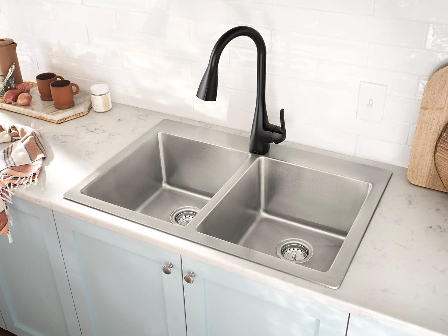 image:imageMoen Kiran Spot Resist Stainless OneHandle High Arc Pulldown Kitchen Faucet with Power Clean 87599SRSMatte Black