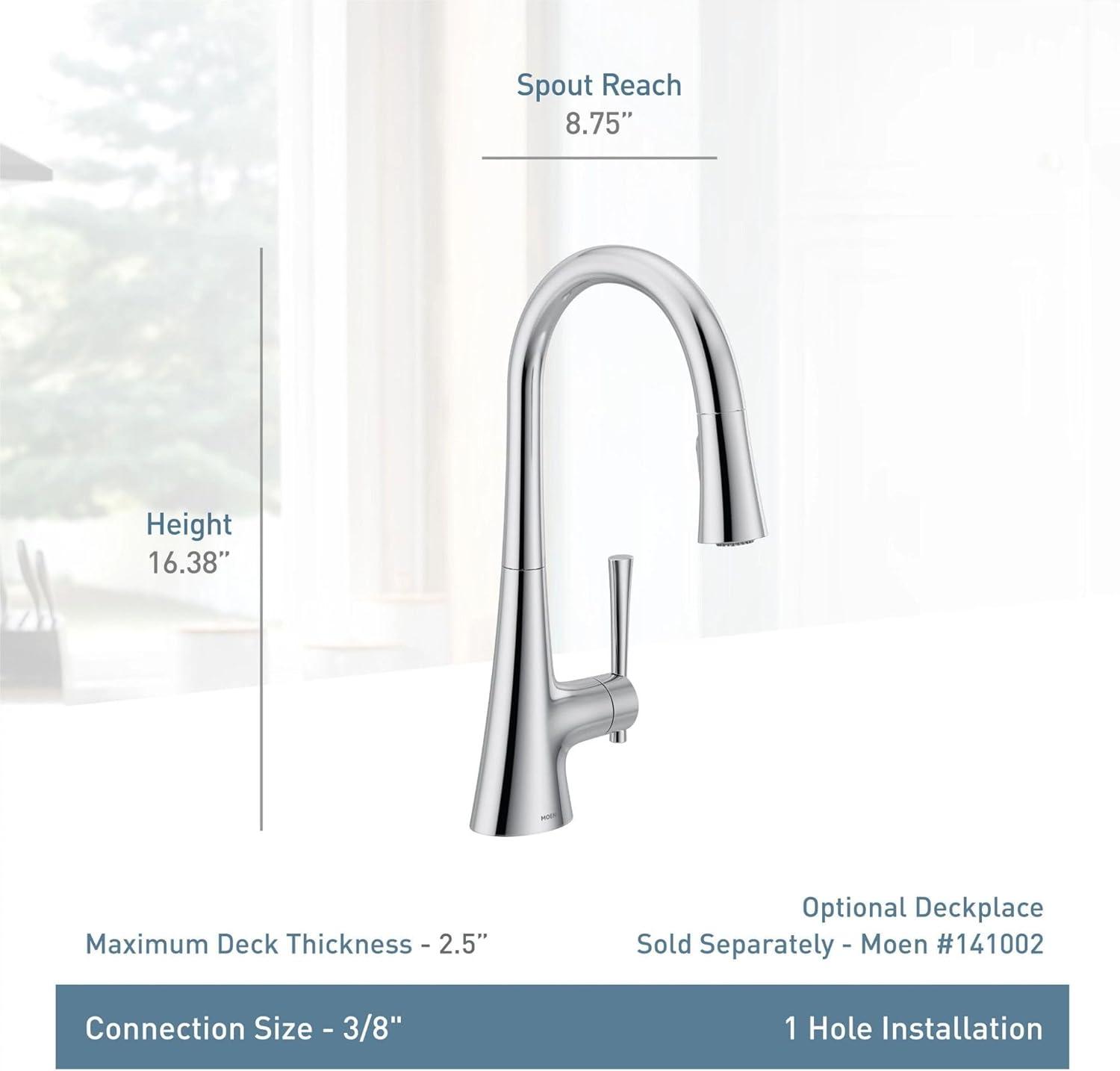 image:imageMoen Kurv Polished Nickel Motionsense Wave Sensor Touchless One Handle High Arc Pulldown Modern Kitchen Faucet Featuring Power Clean 9126EWNLChrome