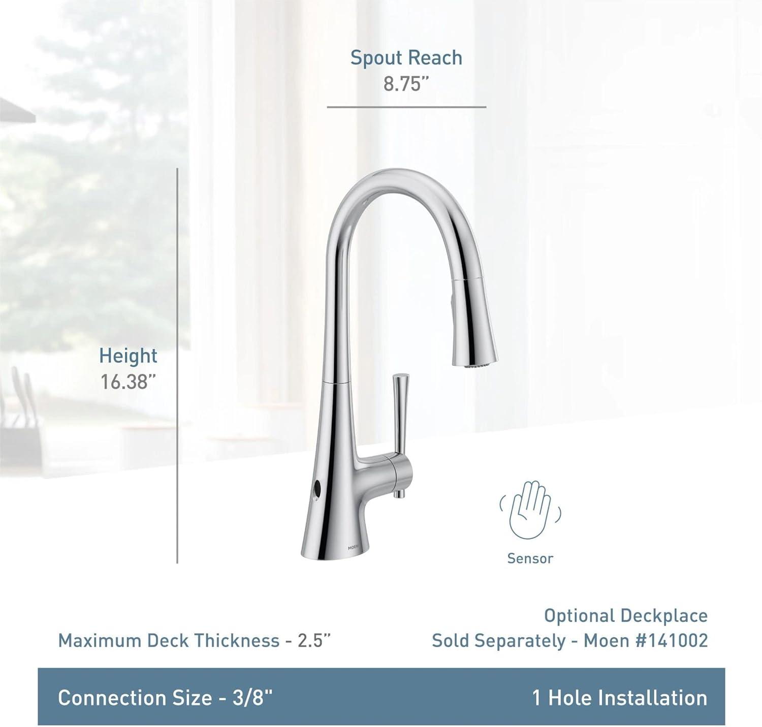 image:imageMoen Kurv Polished Nickel Motionsense Wave Sensor Touchless One Handle High Arc Pulldown Modern Kitchen Faucet Featuring Power Clean 9126EWNLChrome