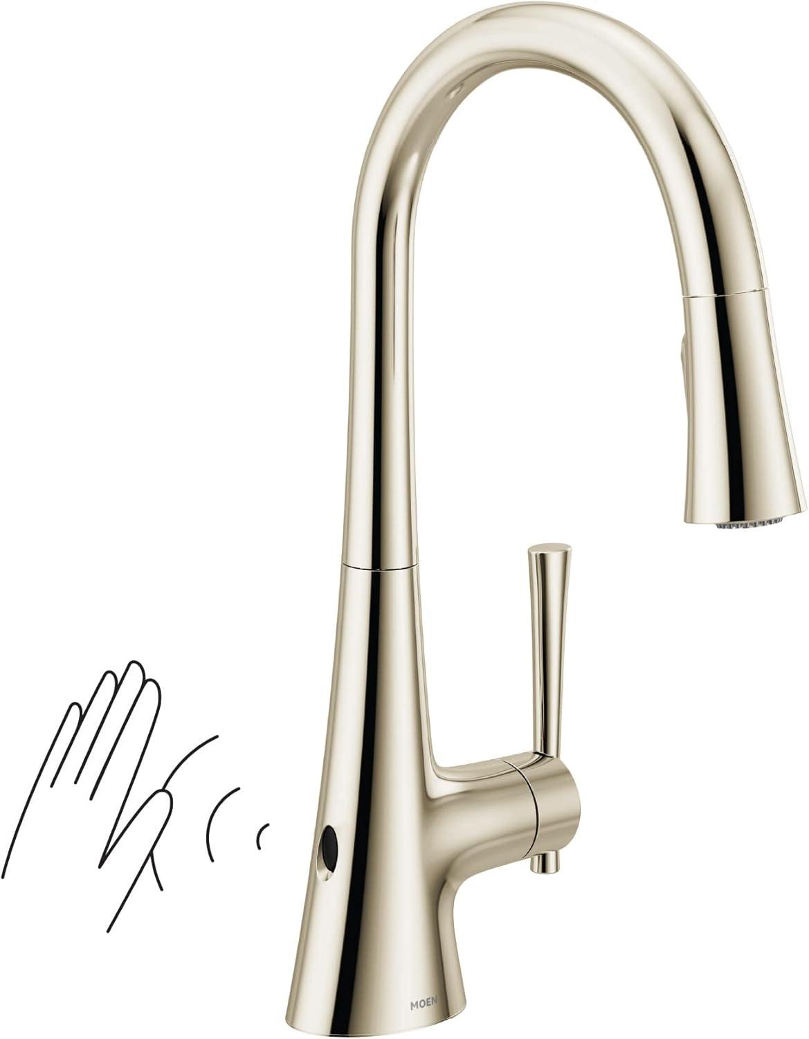 image:imageMoen Kurv Polished Nickel Motionsense Wave Sensor Touchless One Handle High Arc Pulldown Modern Kitchen Faucet Featuring Power Clean 9126EWNLPolished Nickel