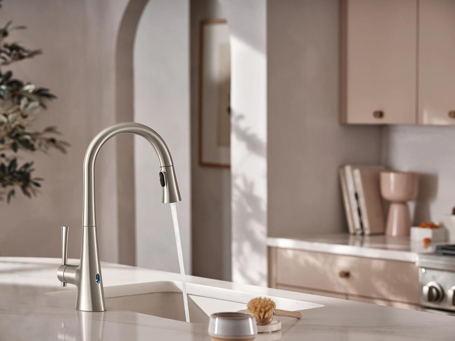 image:imageMoen Kurv Polished Nickel Motionsense Wave Sensor Touchless One Handle High Arc Pulldown Modern Kitchen Faucet Featuring Power Clean 9126EWNLSpot Resist Stainless